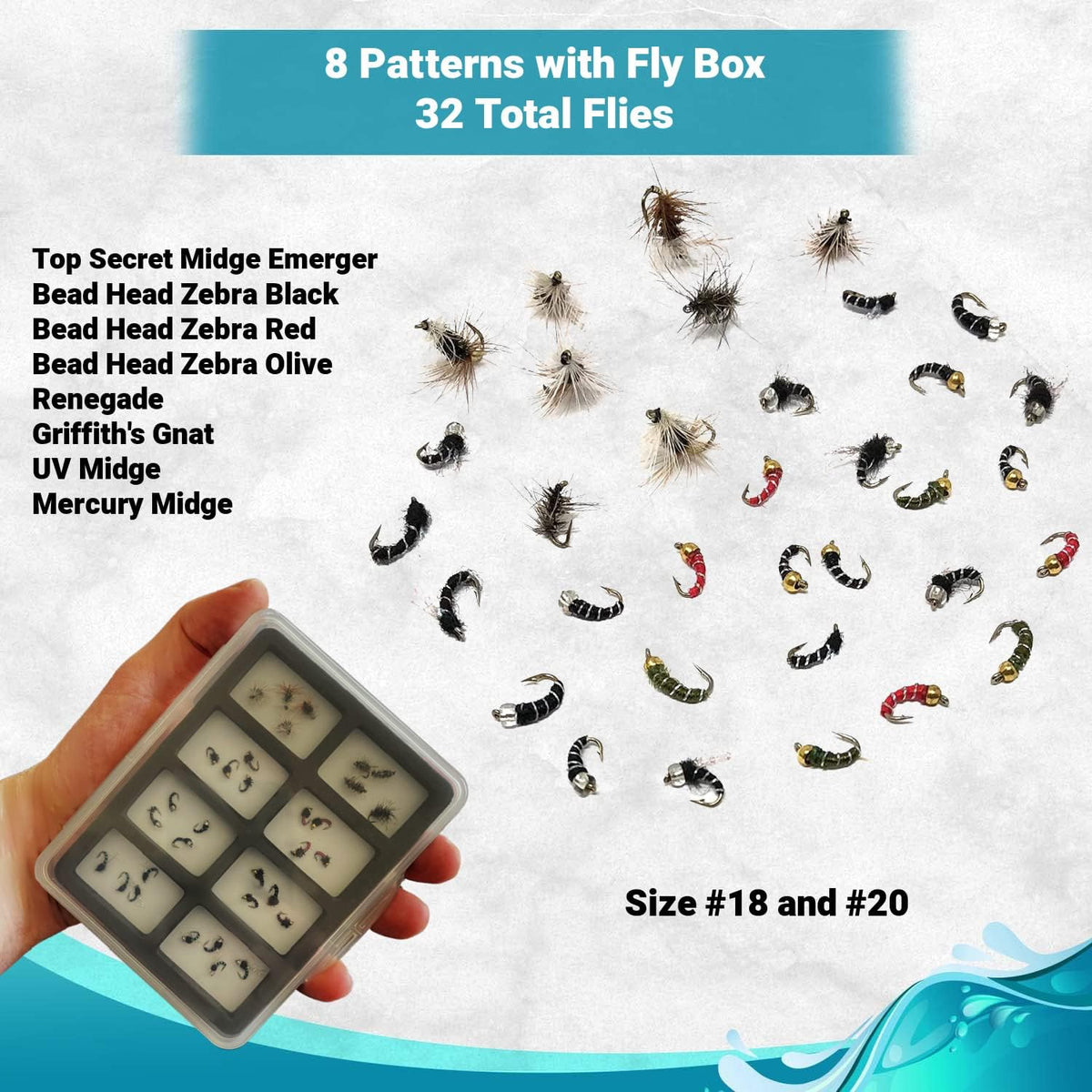 Feeder Creek Fly Fishing Assortment - Trout and Bass Flies, Midge Flies Included