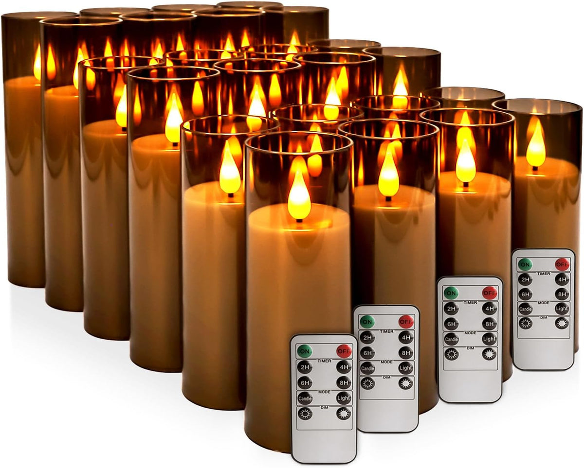 24 Pack Grey LED Flameless Pillar Candles with Remote Control