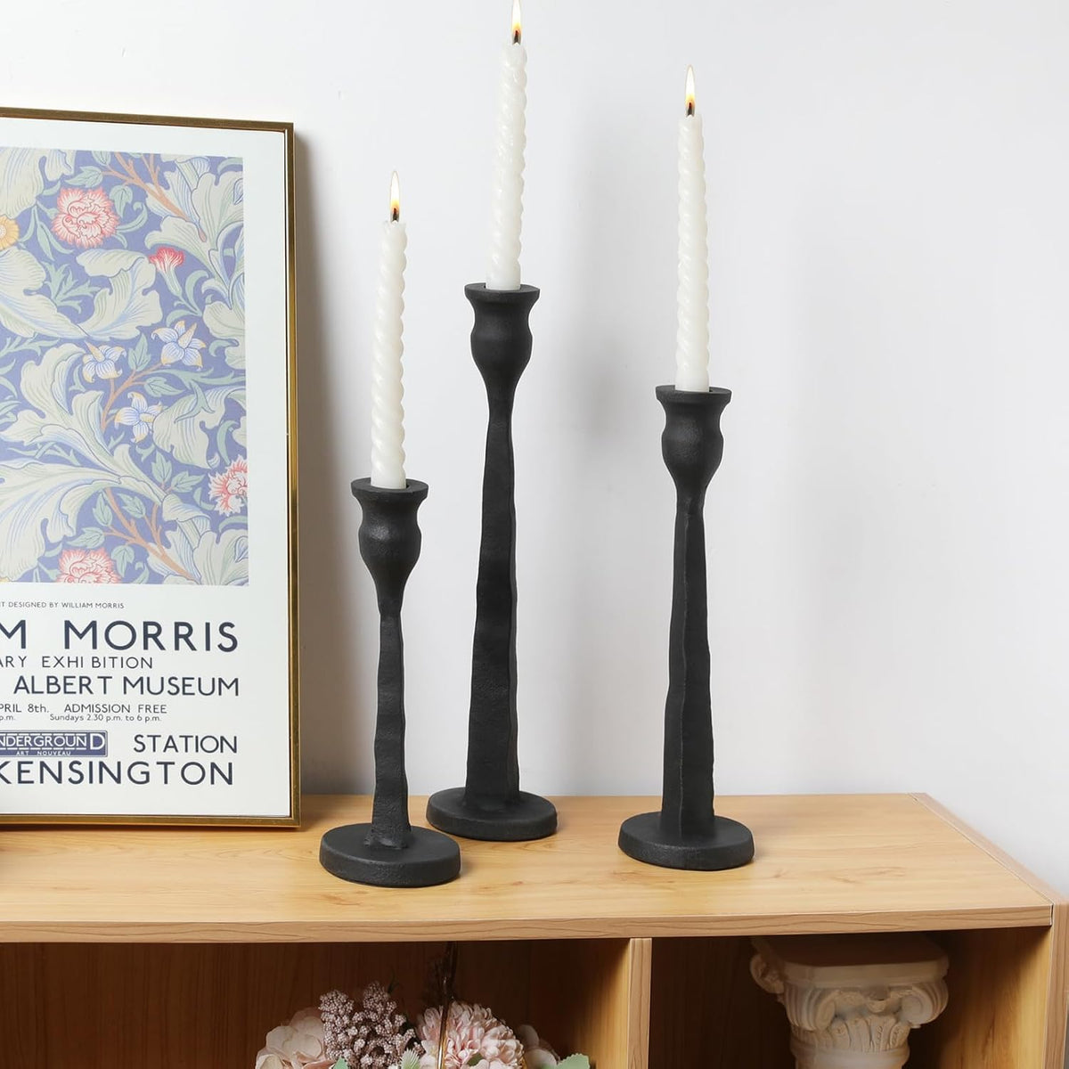 Heavy Duty Cast Iron Black Candlestick Holders Set of 3,Tall Taper Candle Hol...