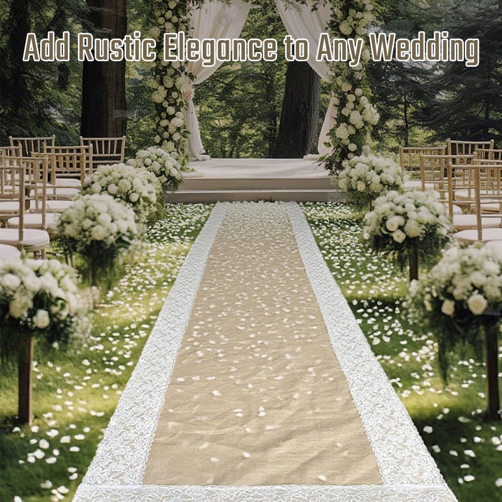 Natural Burlap Aisle Runner for Wedding Ceremony, 3ft x 33ft Wedding Aisle Ru...