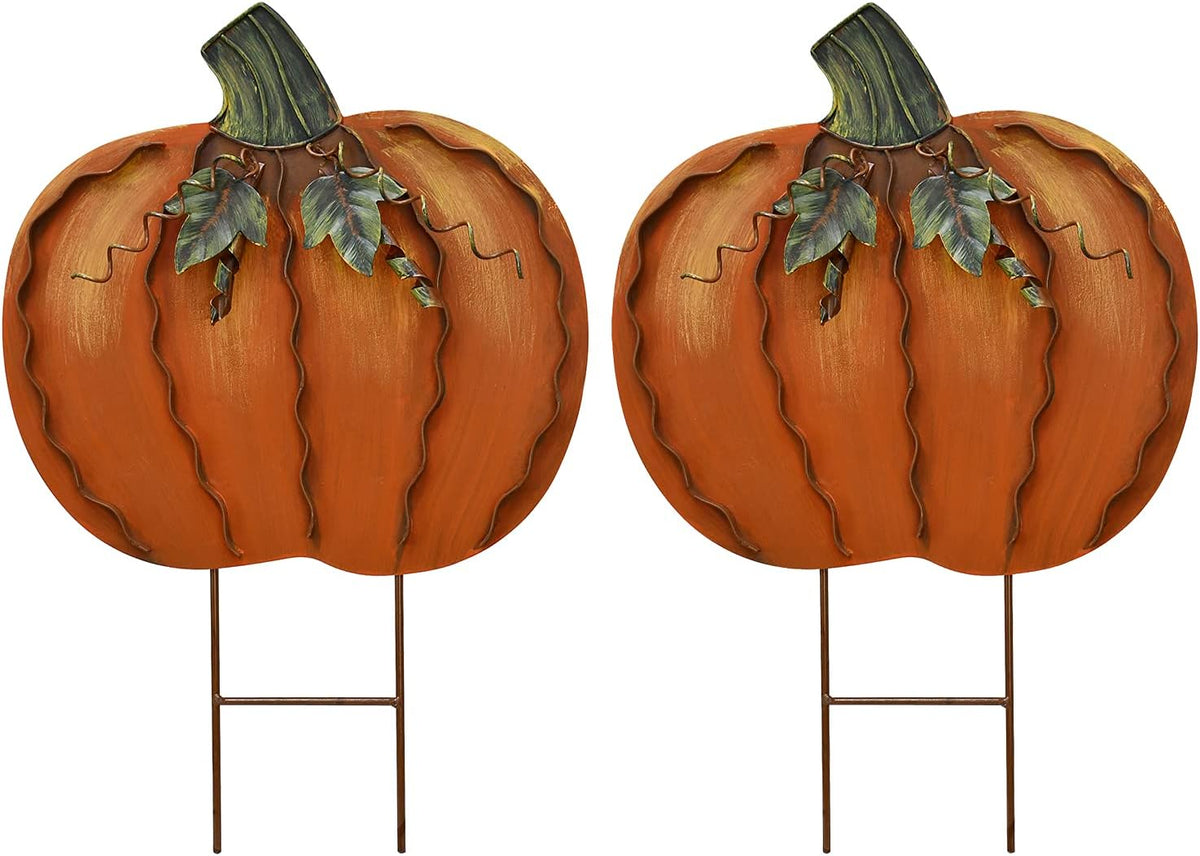 Pumpkin Garden Stake Metal Yard Sign Fall Decor Decorative Pumpkin Yard