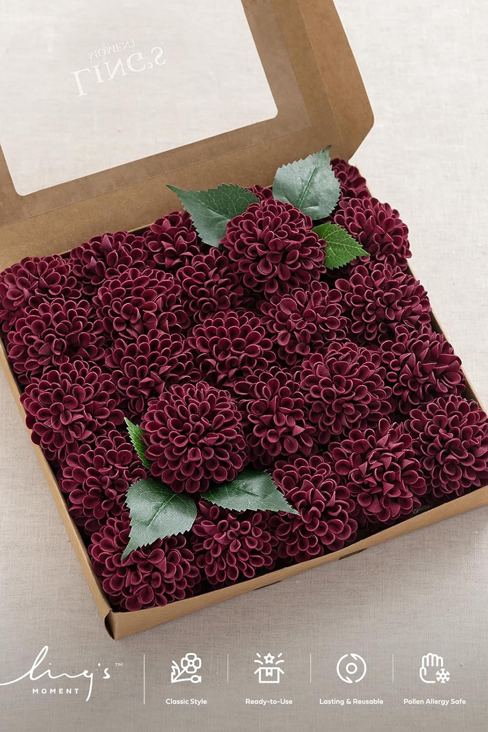 Ling's moment Red Burgundy Artificial Dahlias, Wedding Flowers, 25 pcs