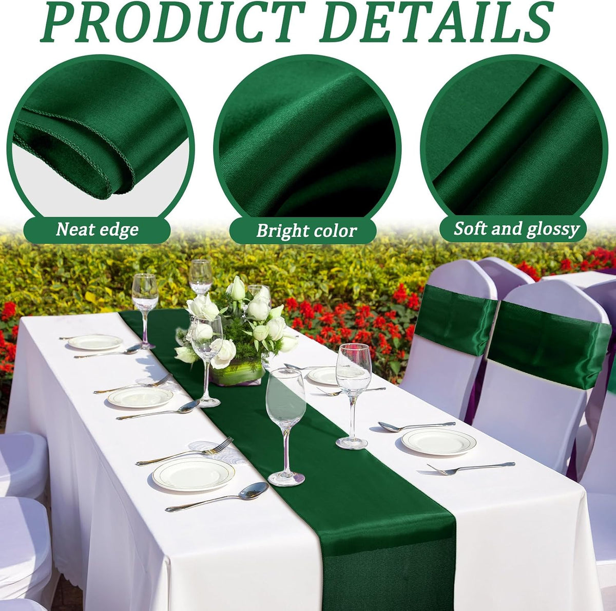 Bencailor 24 Pcs Dark Green Satin Table Runners Bulk, 12 x 108 Inch