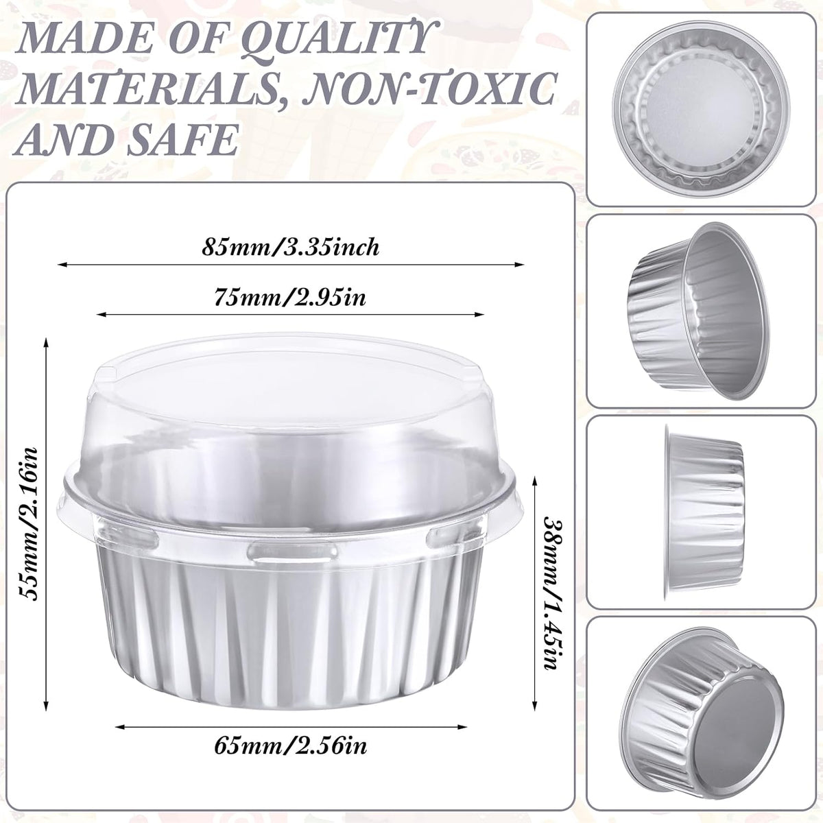 Gejoy 400 Pcs Aluminum Foil Baking Cups with Lids, Classic, Silver