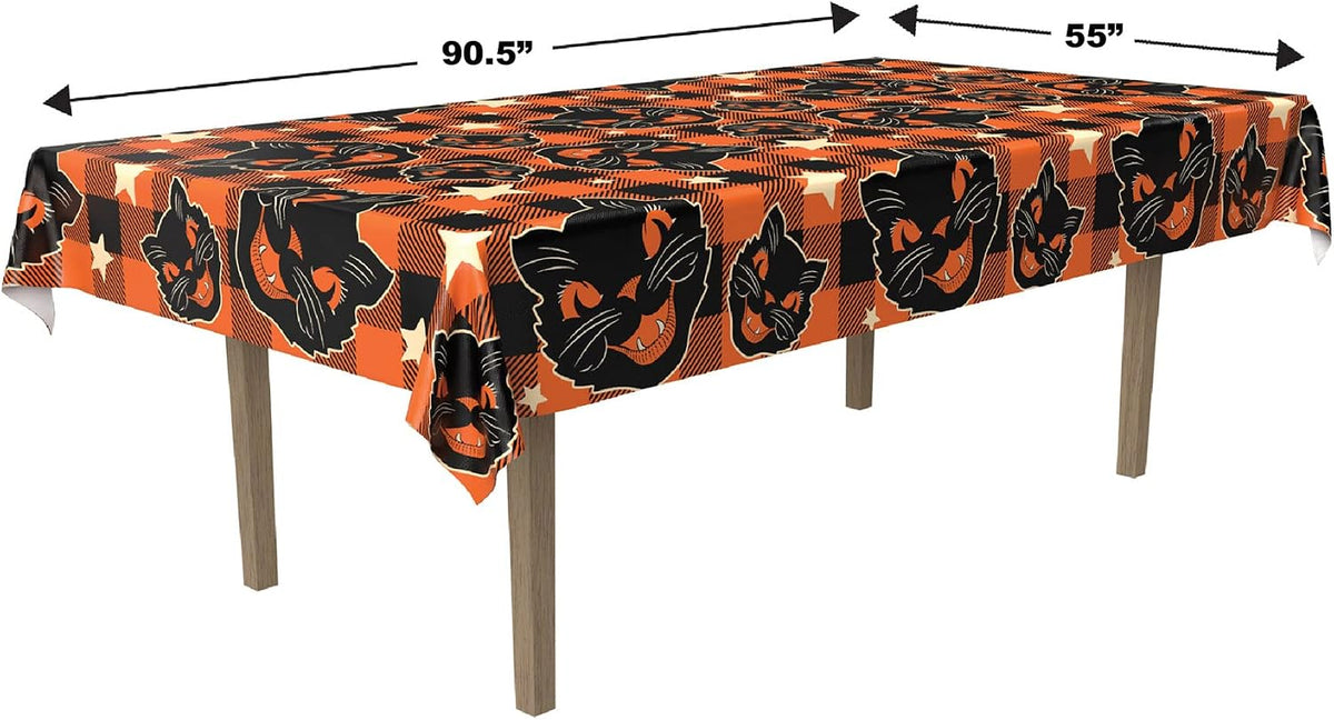 Beistle Fabric Black Cat Vintage Halloween Tablecover, 55” x 90.5” – Polyeste...