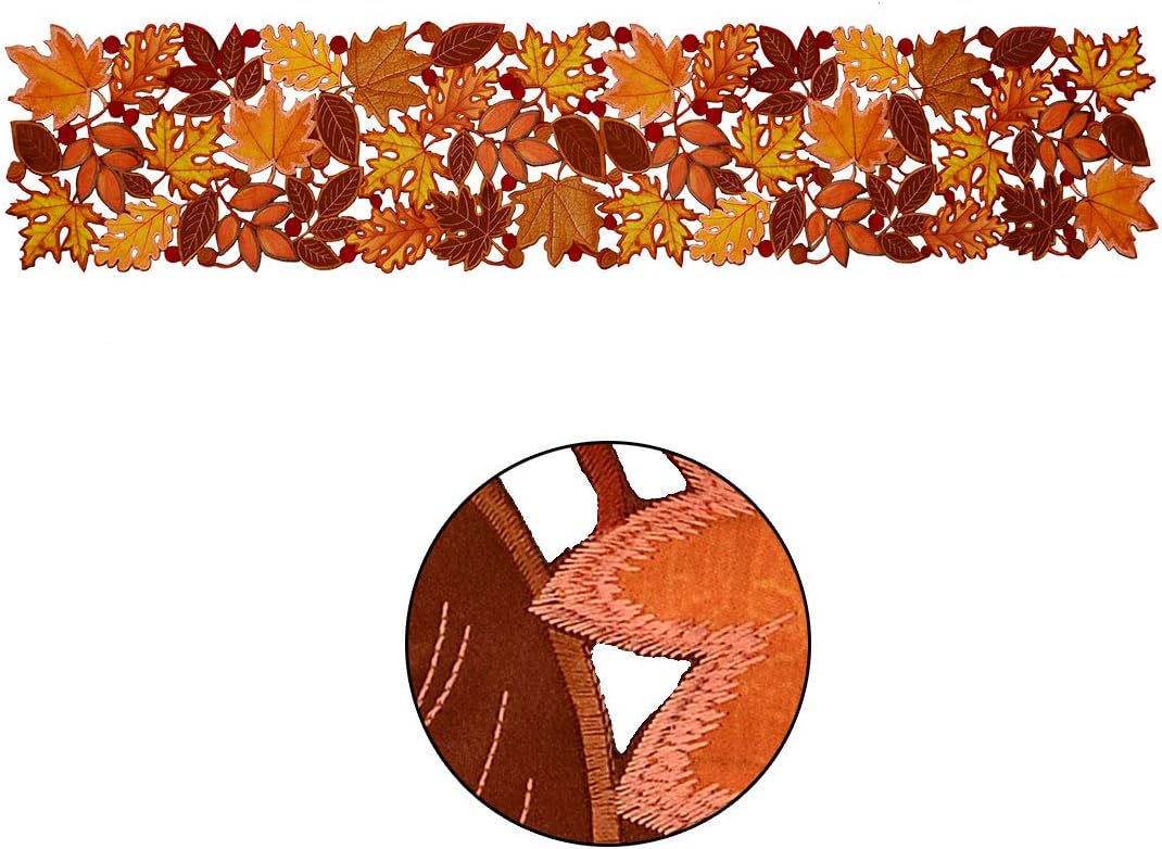 Simhomsen Embroidered Fall Leaves Table Runner for Thanksgiving, Autumn Harve...