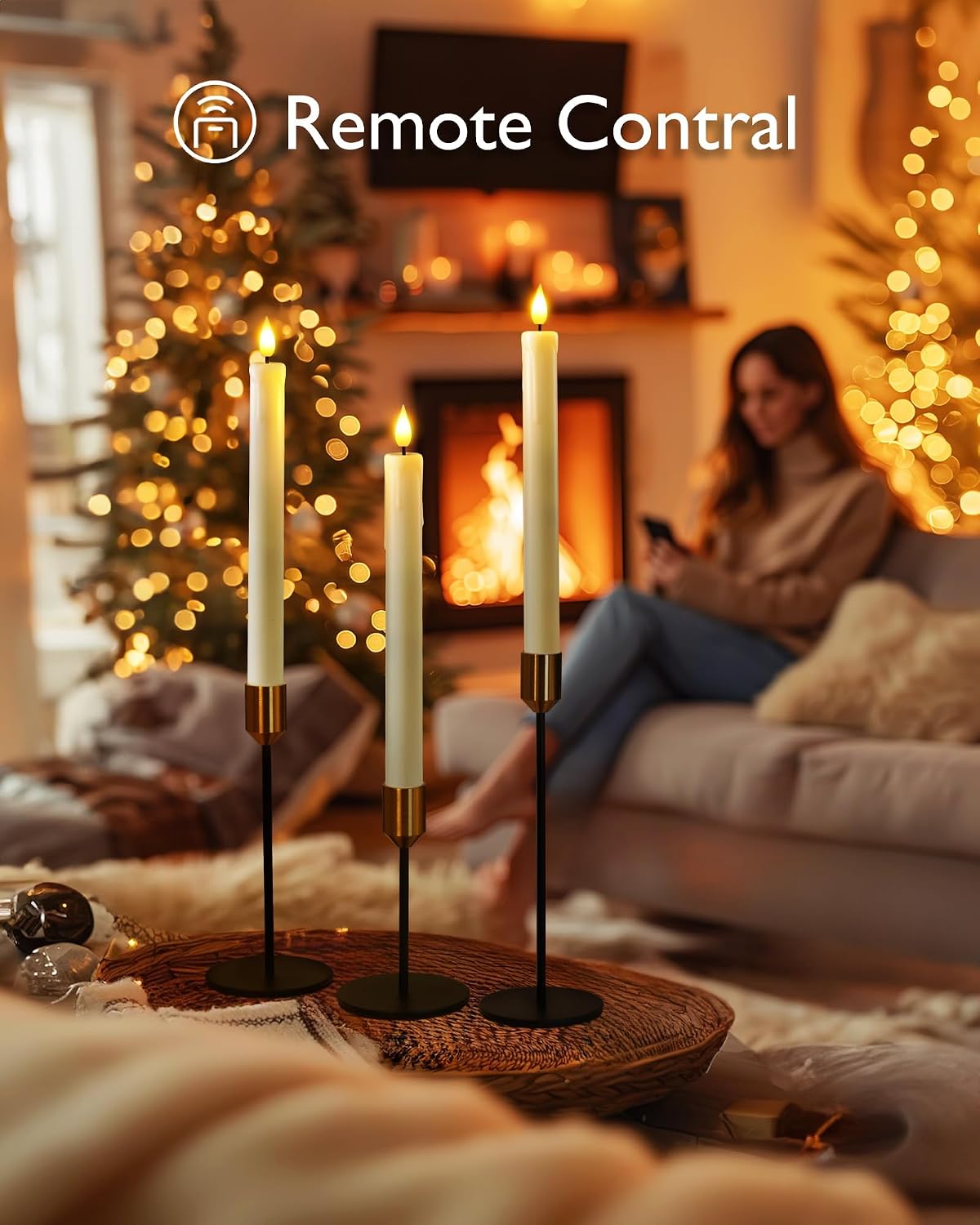 Homemory 12 Pcs Plastic Flameless Taper Candles with Remote Timer Dimmer, Ivo...