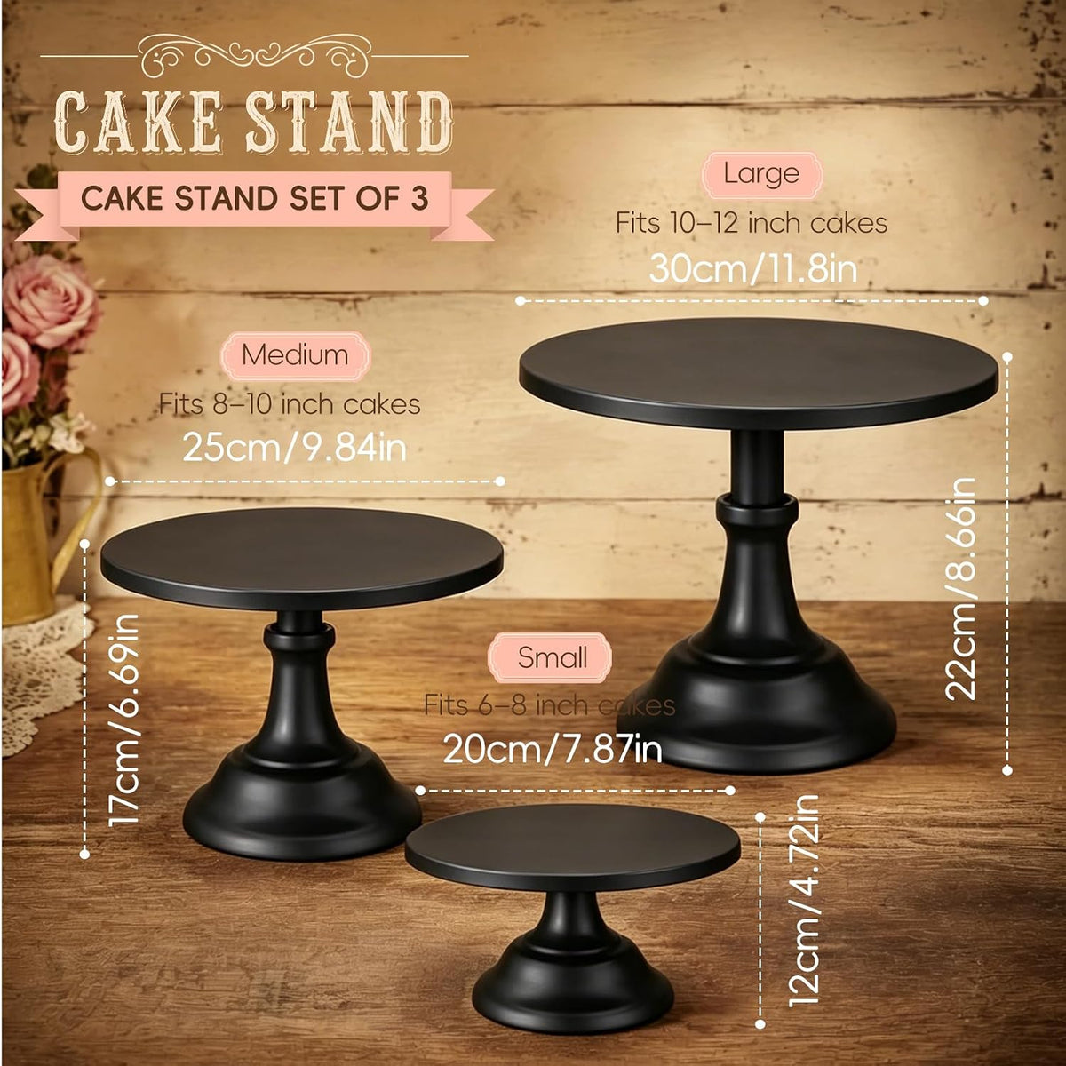 3 Pcs Cake Stand Set,8"/10"/12" inch,Metal Cupcake Holders Sta...