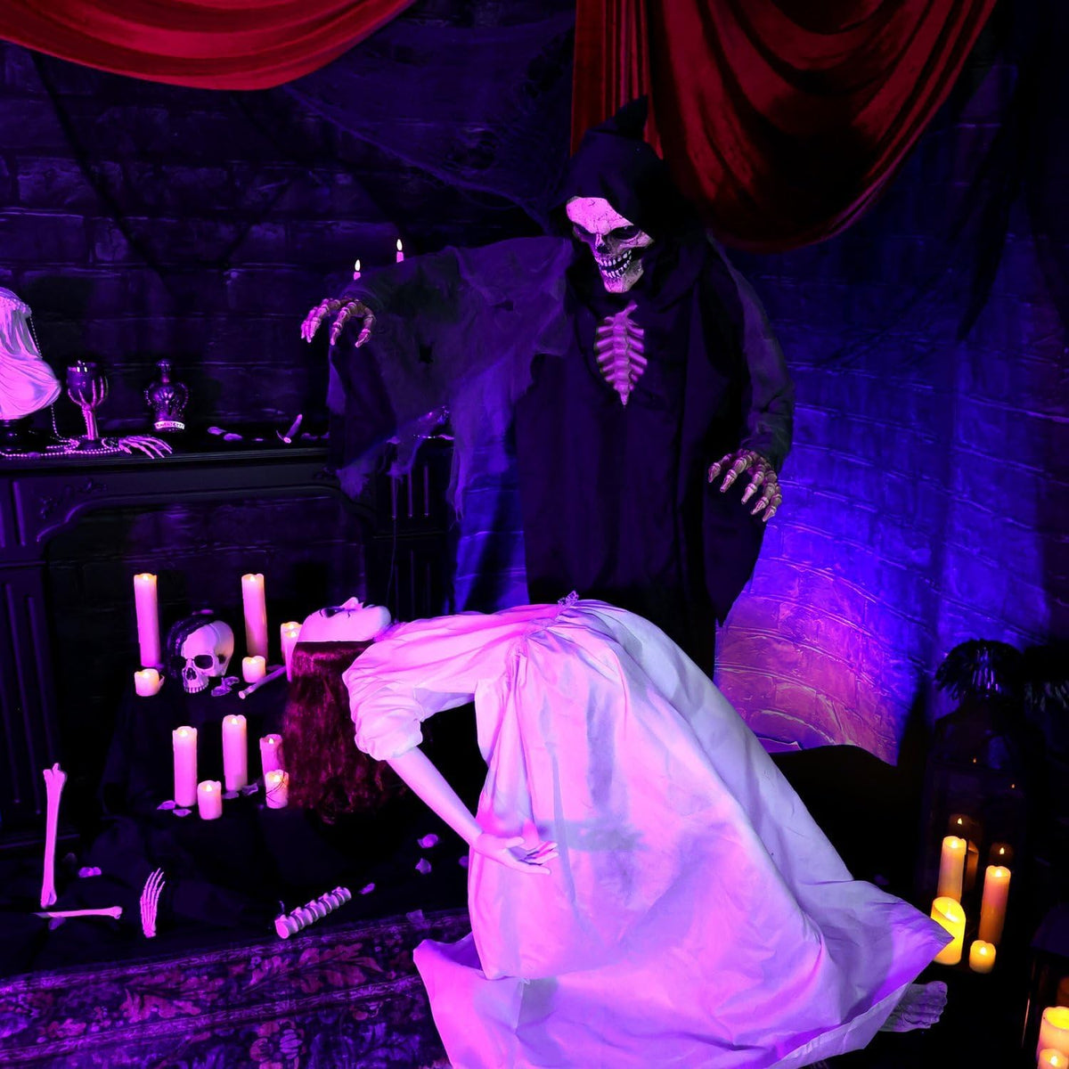 Haunted Hill Farm 5.6 ft. Floating Lady with Magic Reaper Animatronic
