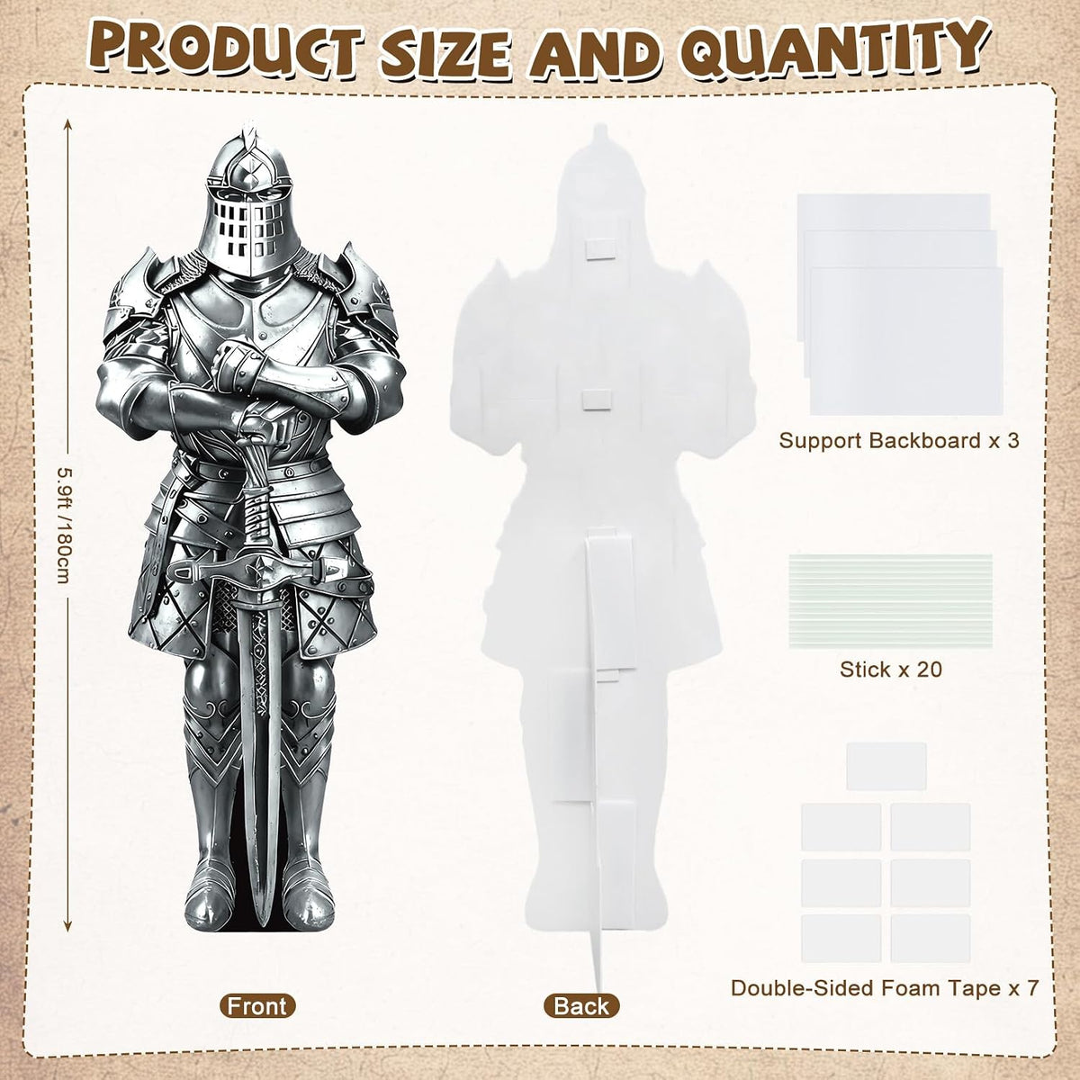1 CS 5.9 ft Life Size Medieval Knight Plastic Corrugated Cutout
