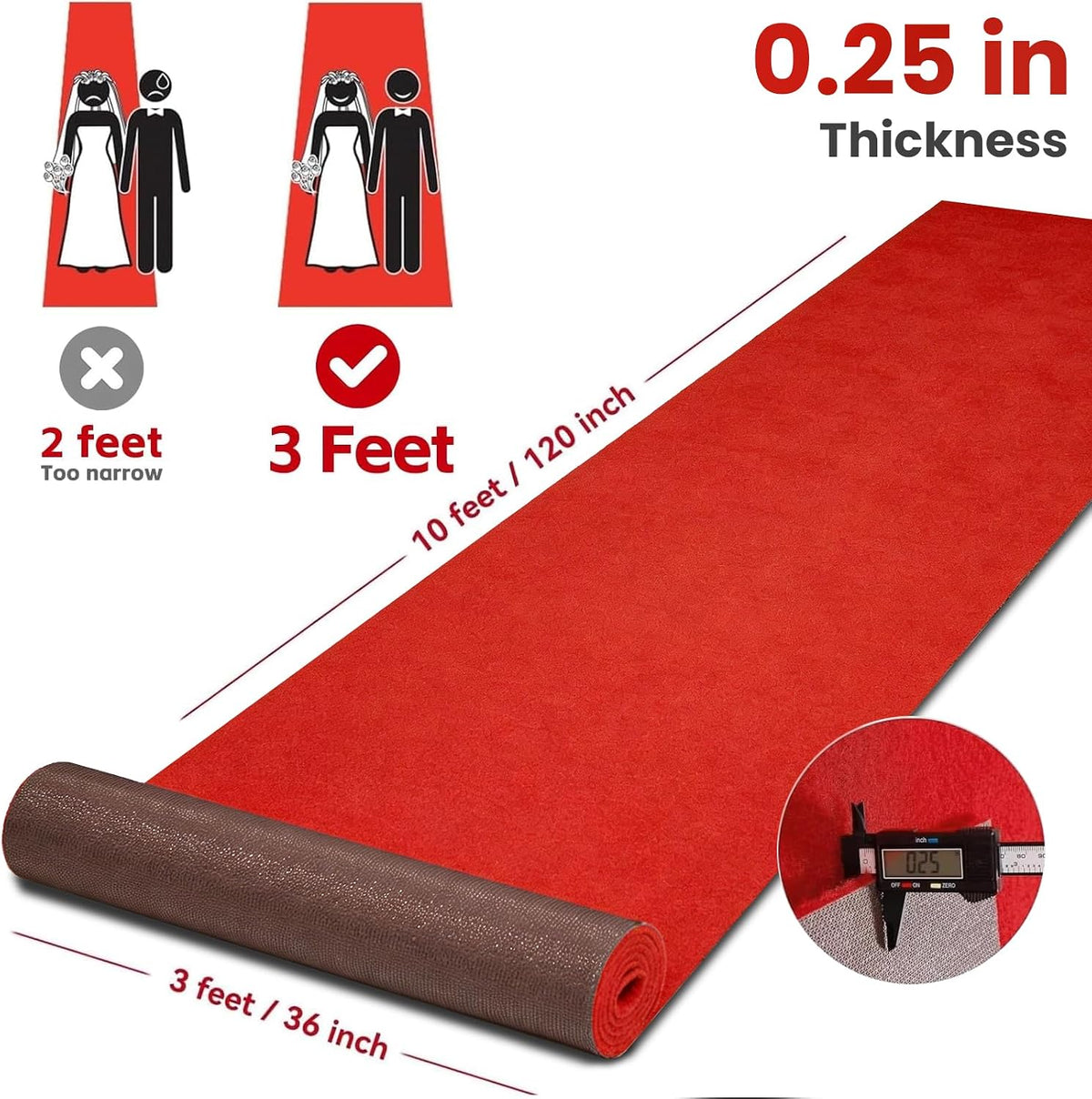 EZLucky Red Carpet Runner for Party, 3 x 10 ft Extra Thick Non-Slip Rug