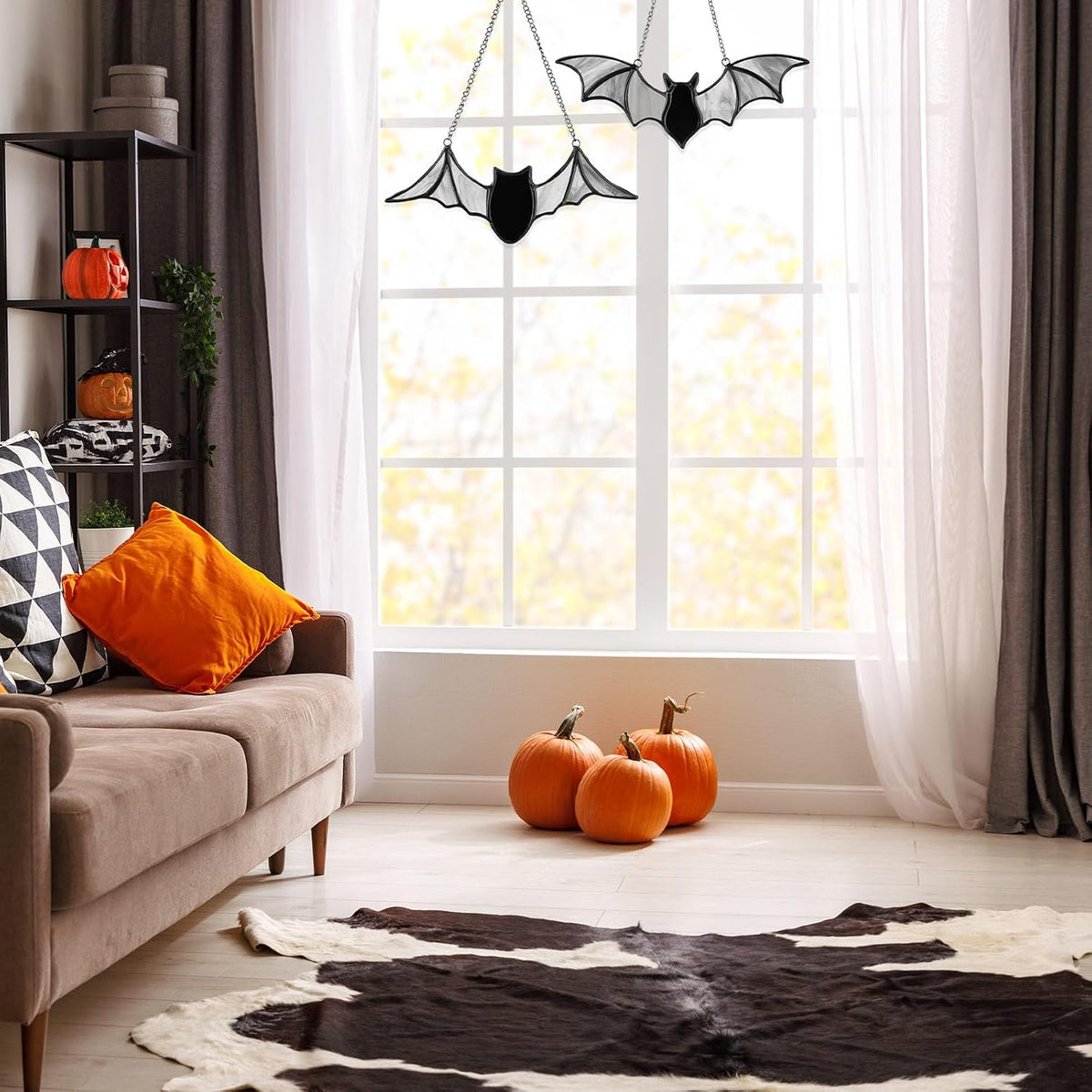 Yalikop 2 Pcs Halloween Bat Suncatcher Decoration Bat Stained Glass Hanging