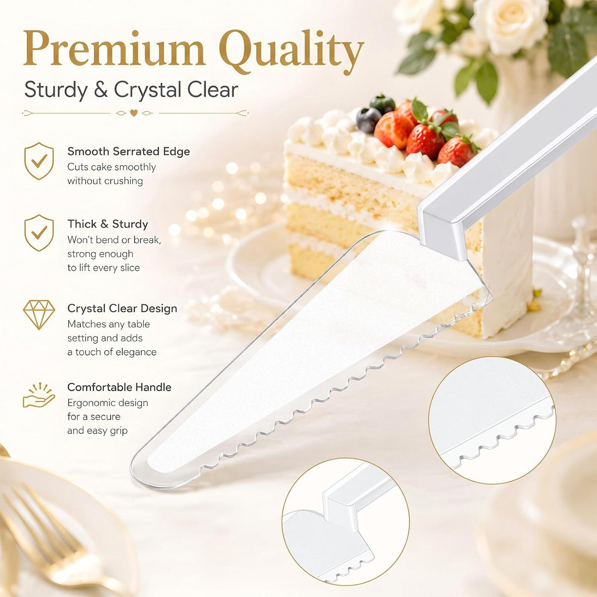 Suclain 100 Pcs Disposable Plastic Cake Cutter 9.1 Inch Bulk,Clear