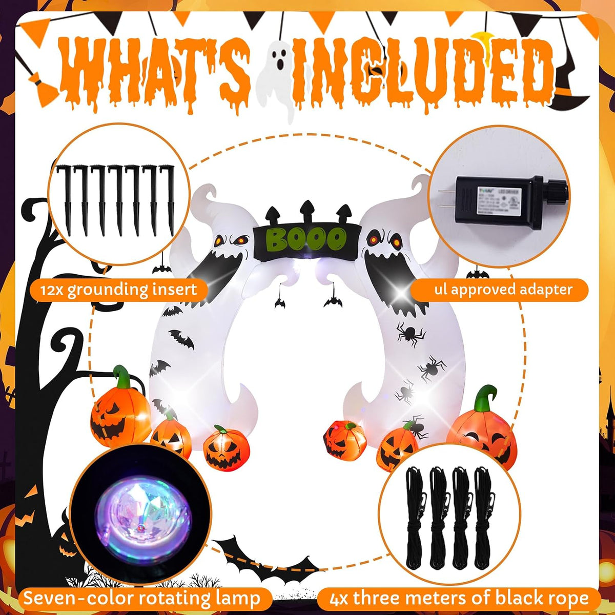 HZGDEJTG 16FT Ghost Archway, Halloween Outdoor Inflatable Decoration, Contain...