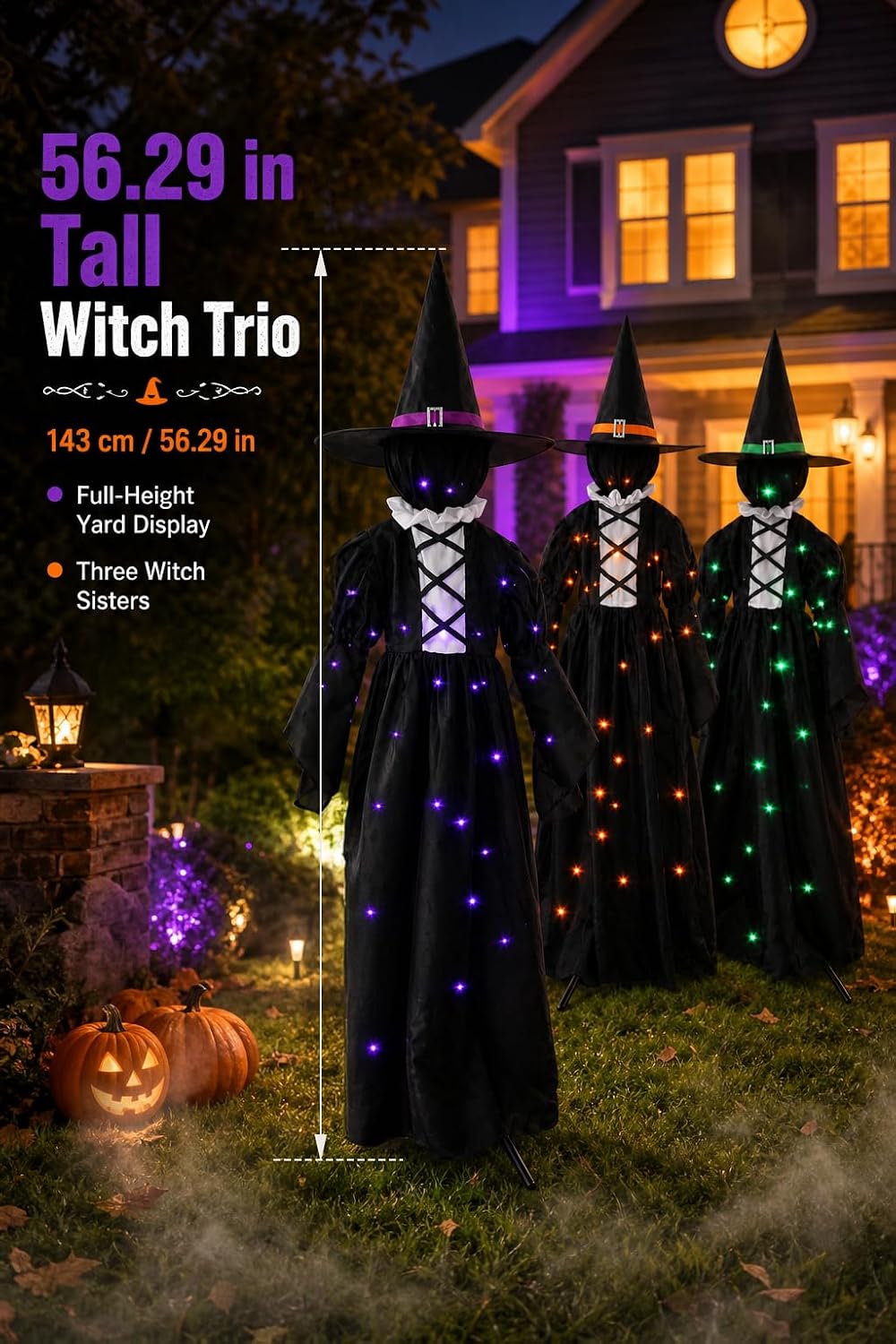 HOMELEX 3 Lighted Witches Halloween Yard Decorations, 59 in