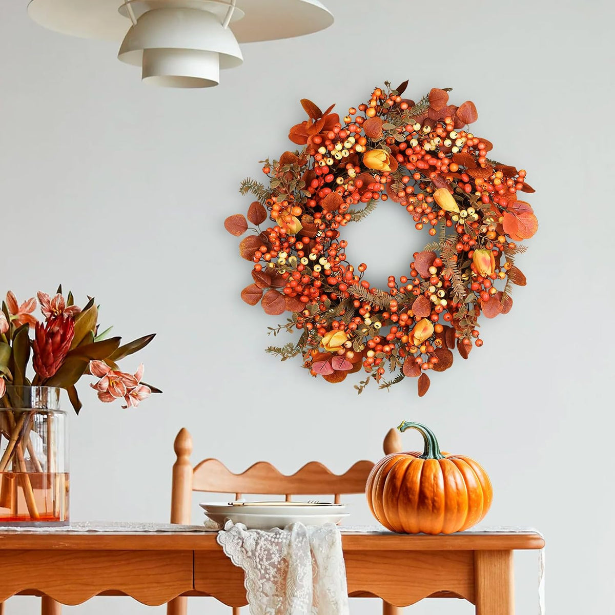 Thanksgiving Fall Wreath for Front Door 26 Inch Berries Autumn Wreaths