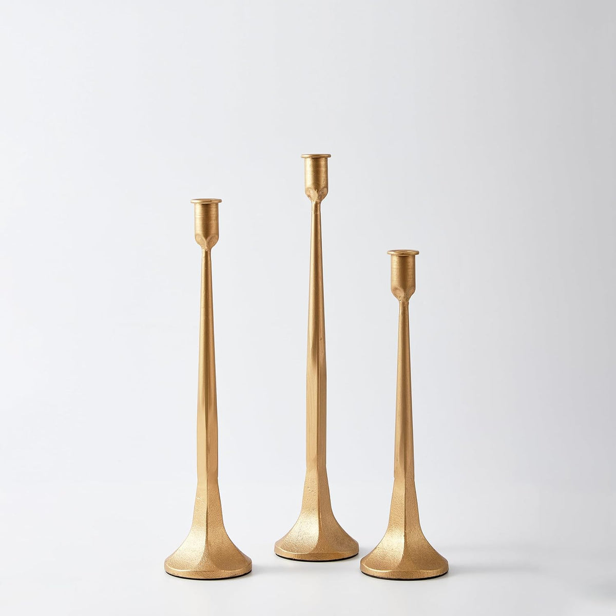 Denique Iron Taper Candle Holder Set of 3, Gold Candlestick Holders Decorativ...