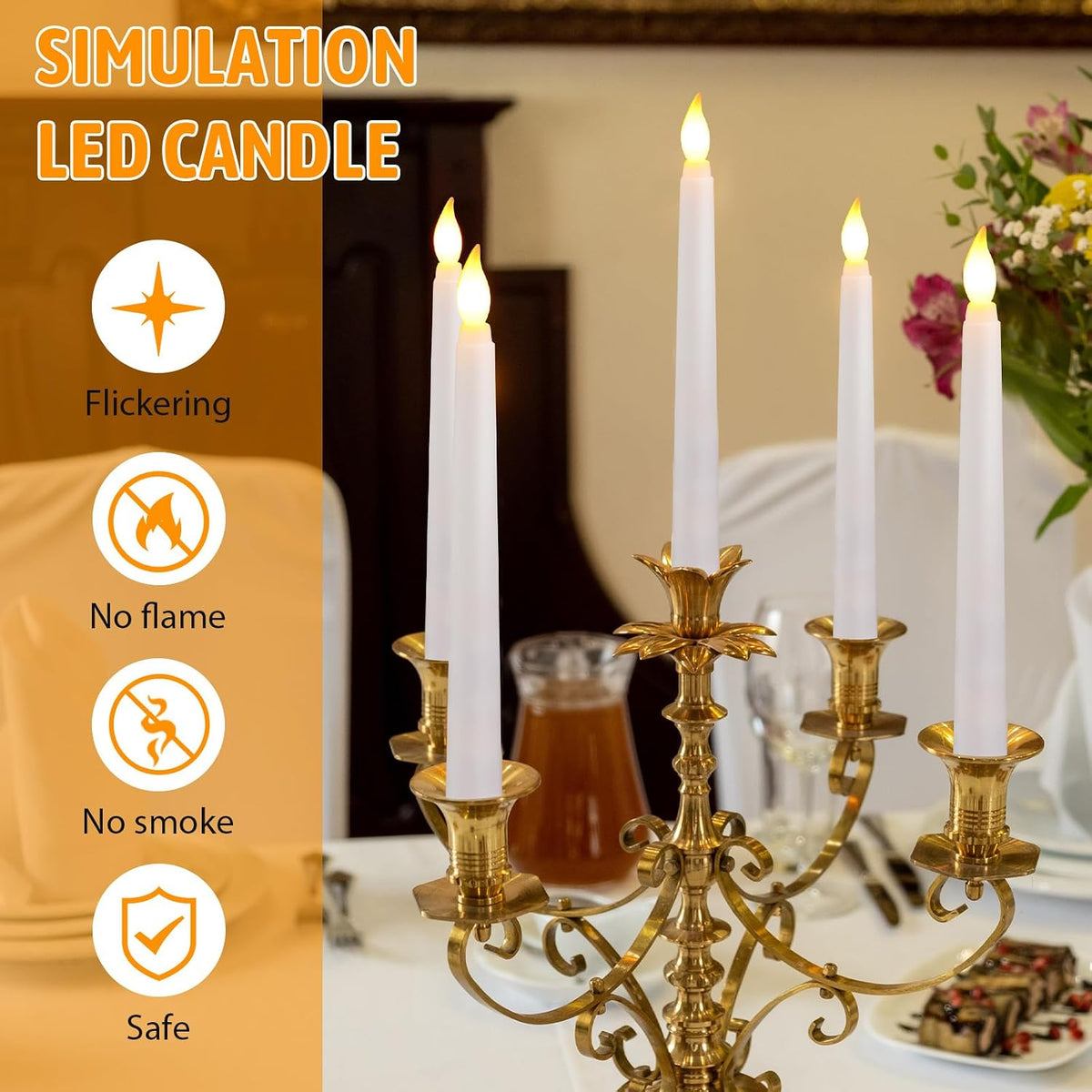 Baquler 50 Pcs 8.5 Inch White LED Flameless Taper Candles Bulk