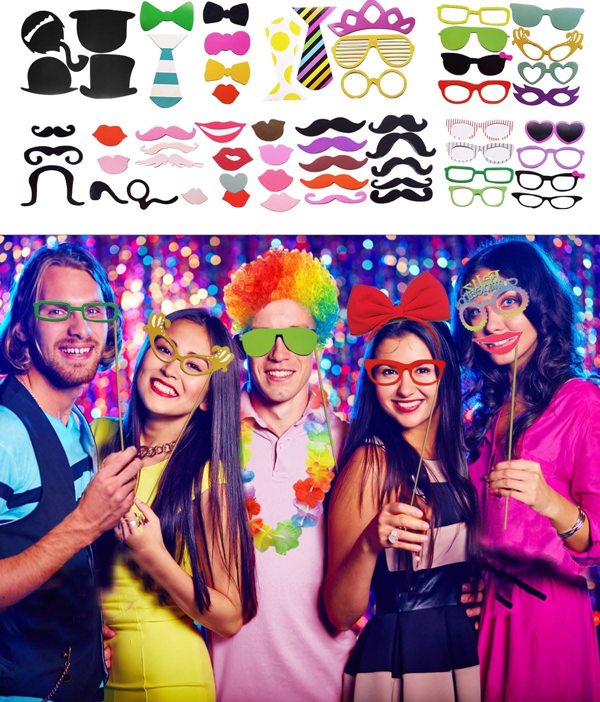 80pcs Large Gorgeous Photo Booth Props Set Birthday Party Accessories Kit Inc...