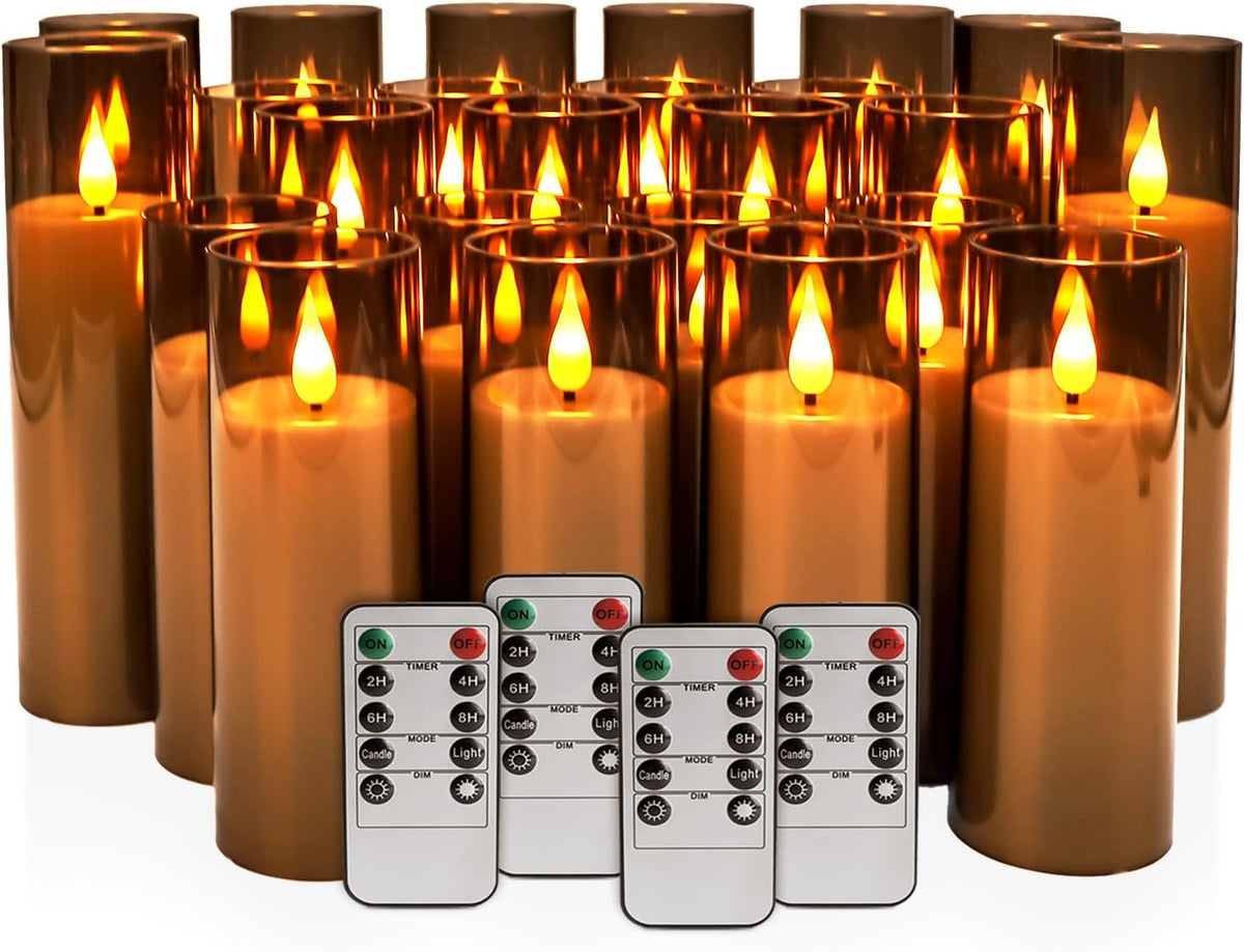 24 Pack Grey LED Flameless Pillar Candles with Remote Control