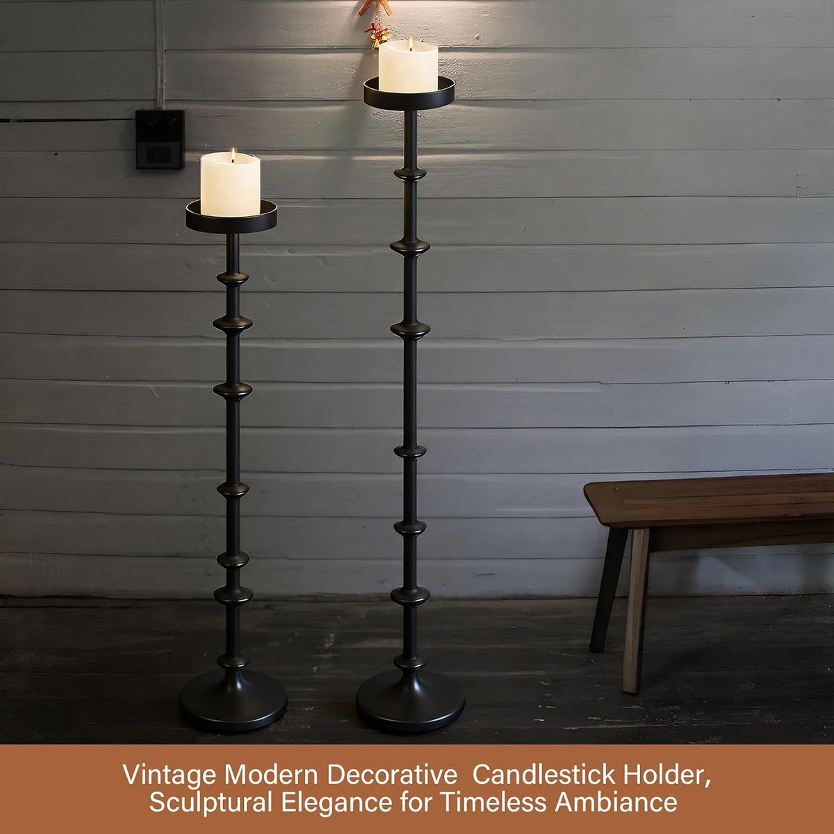 Maxdot Black Metal Pillar Candle Holder 36" 29" Tall Decorative Tap...