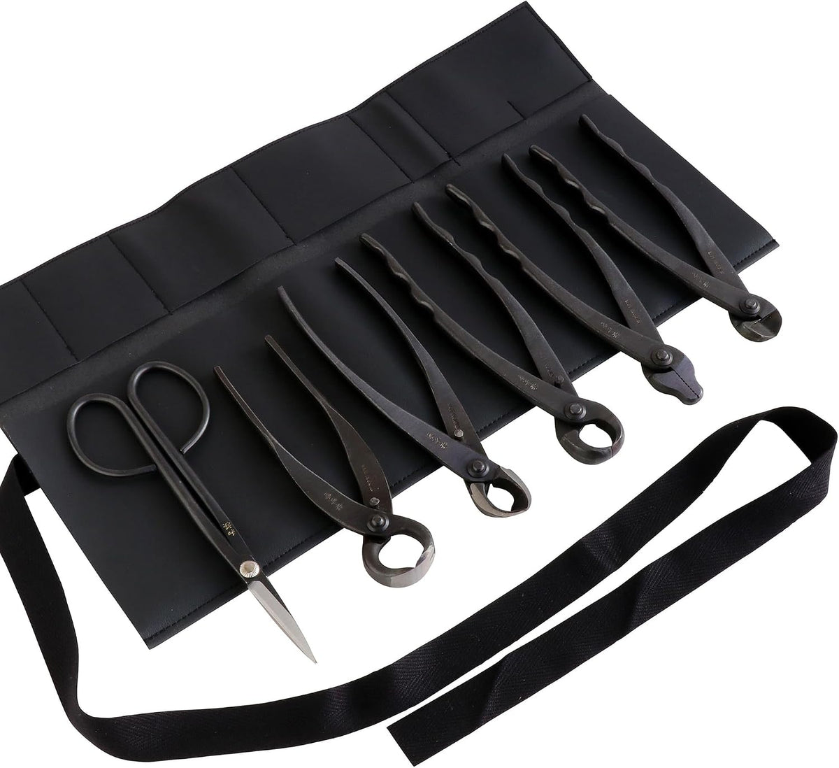 Wazakura 6PCS Bonsai Tool Kit with Roll Bag, Yasugi Steel Twig Scissors