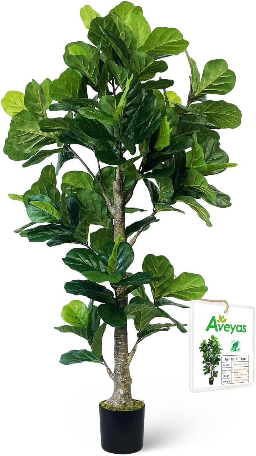 Aveyas 6ft Artificial Fiddle Leaf Fig Tree for Home Decor, 6 Feet Large Faux ...
