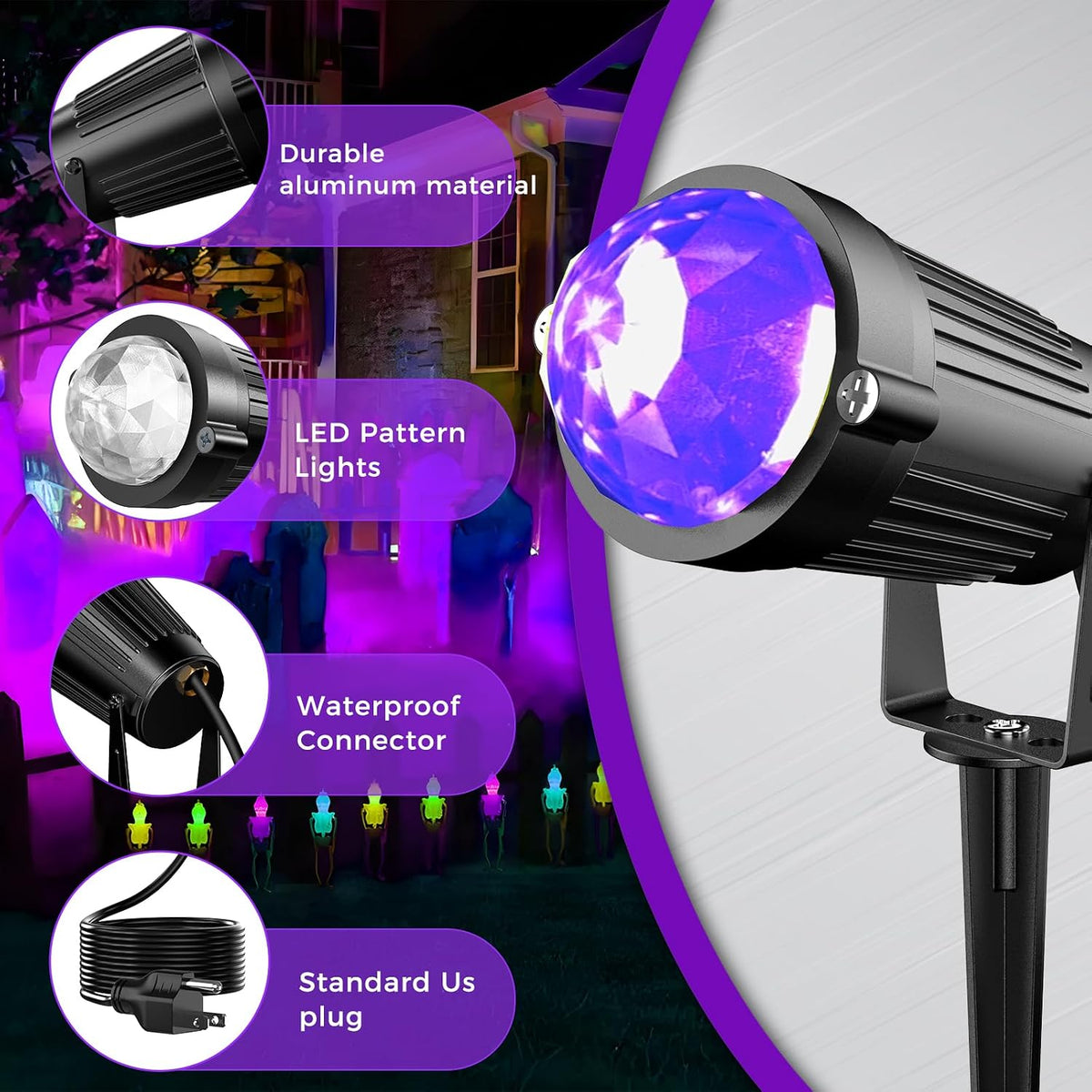 Halloween Christmas LED Spot Lights Outdoor Black Light Projector, 12W Color ...