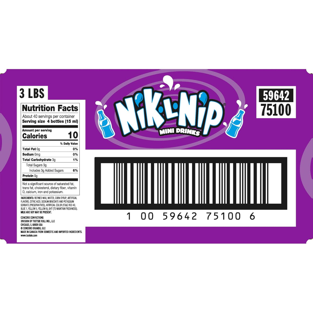 Tootsie Roll Nik-L-Nip Candy Wax Bottles, Fruit Flavored, 3lb Box