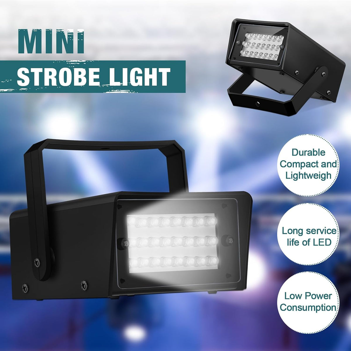 Treela 4 Pack Strobe Party Light Small Bright LED Outdoor, White, 24 LED