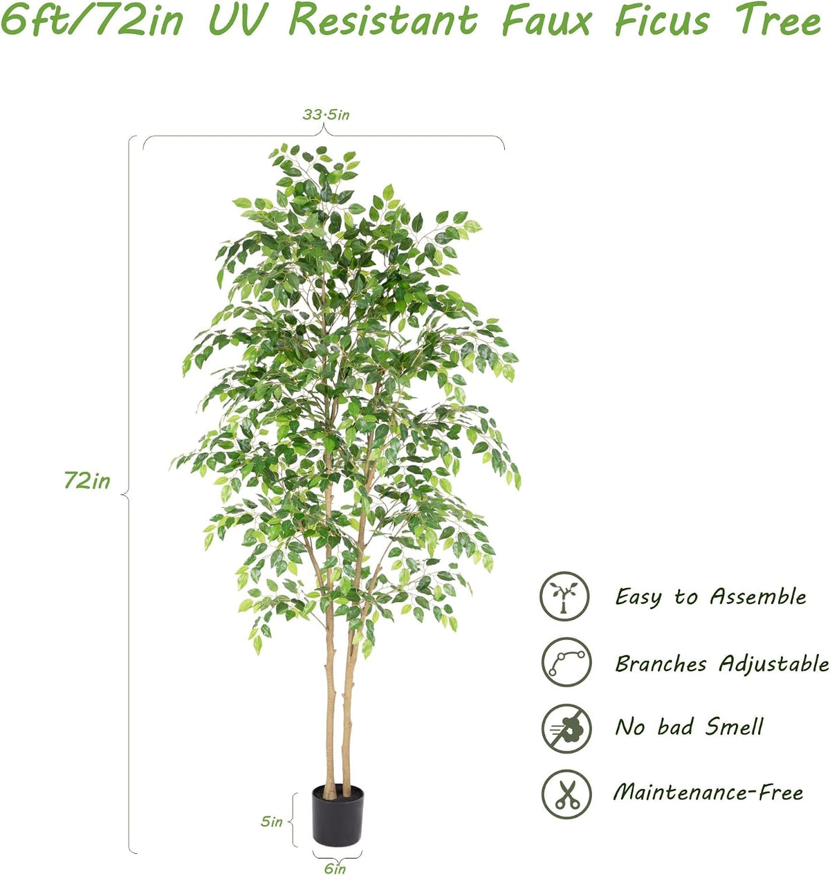 Nafresh Tall UV Resistant Ficus Tree Artificial,6ft(72in) Faux Ficus Tree wit...