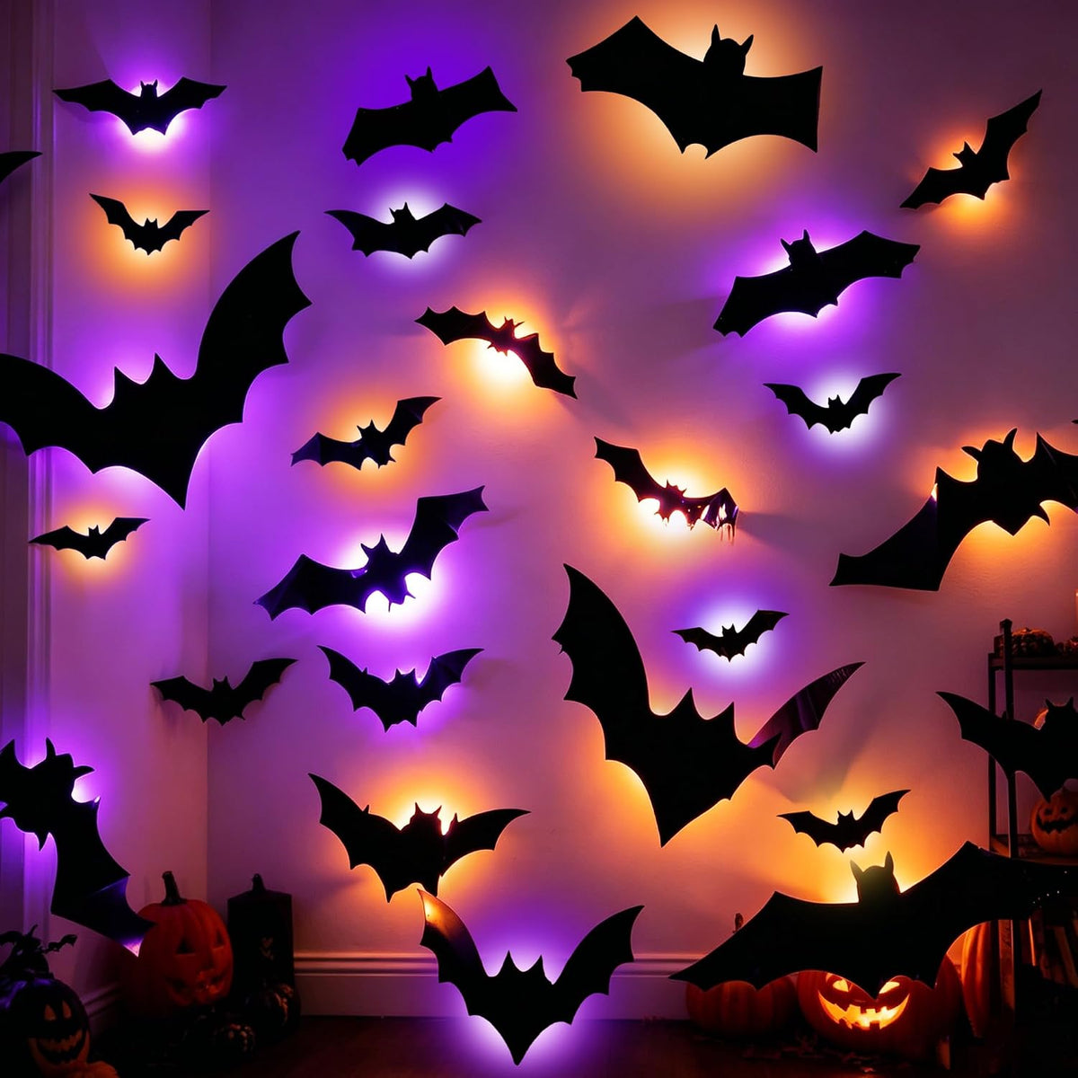 Dazzle Bright 100 PCS Halloween Bats Stickers with 60 Purple and Orange Light...