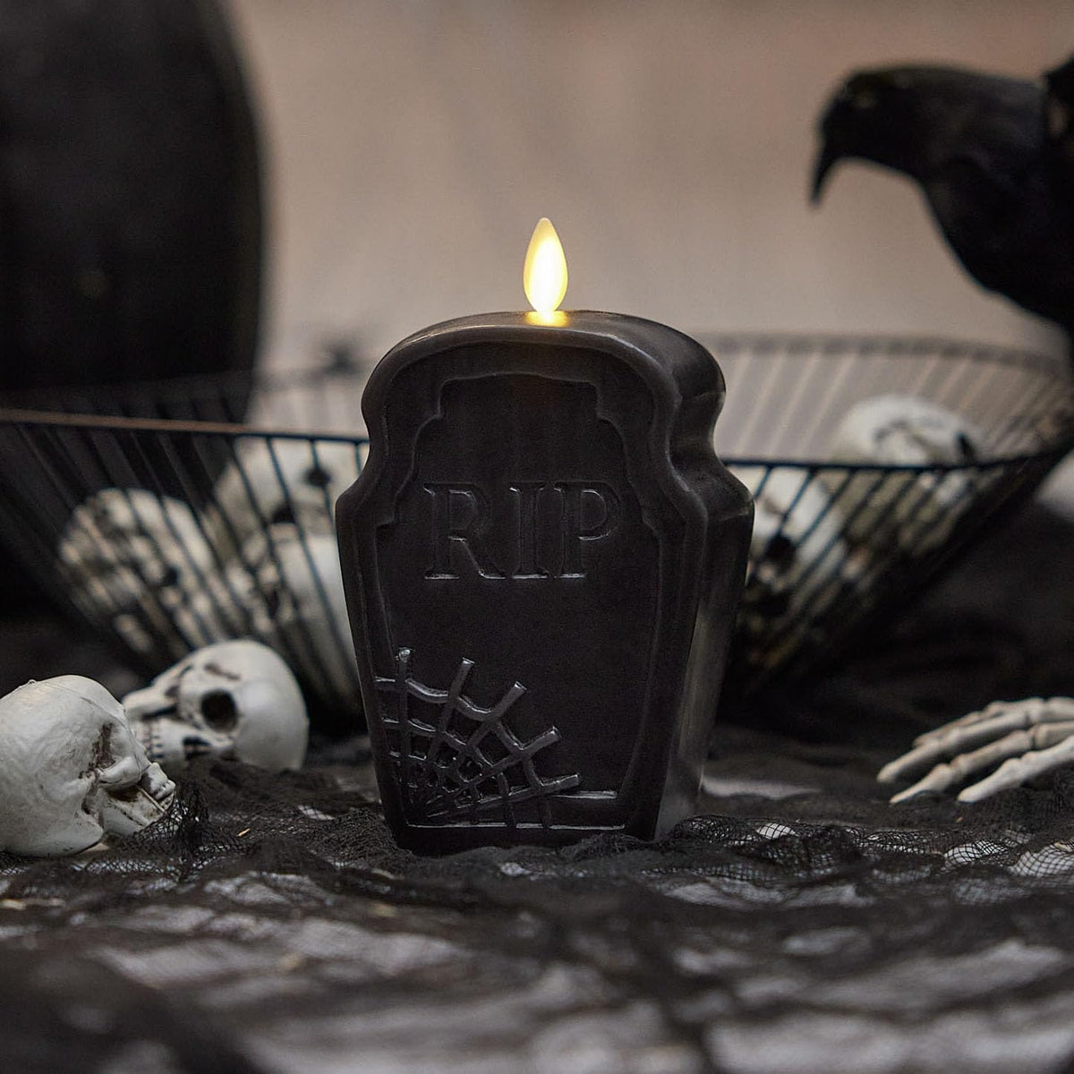 Luminara Black Flameless Candle RIP Tombstone Figural (2" x 5.5") M...