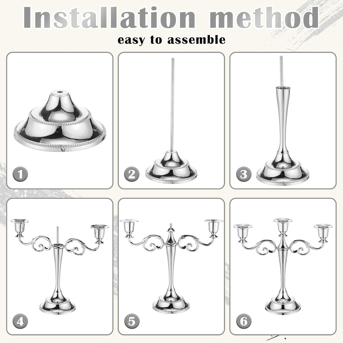 Dandat 2 Pcs 3 Arm Metal Candelabra Silver Candlestick Holders 10 Inch