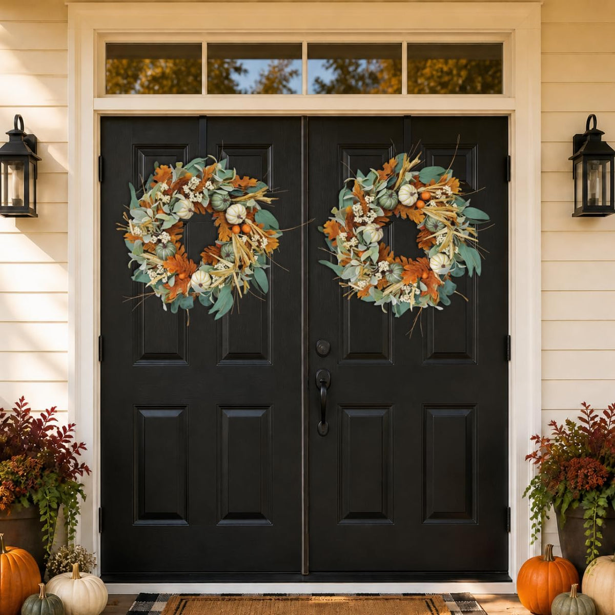 24 Inch Fall Wreaths for Front Door, Pumpkin Fall Wreath