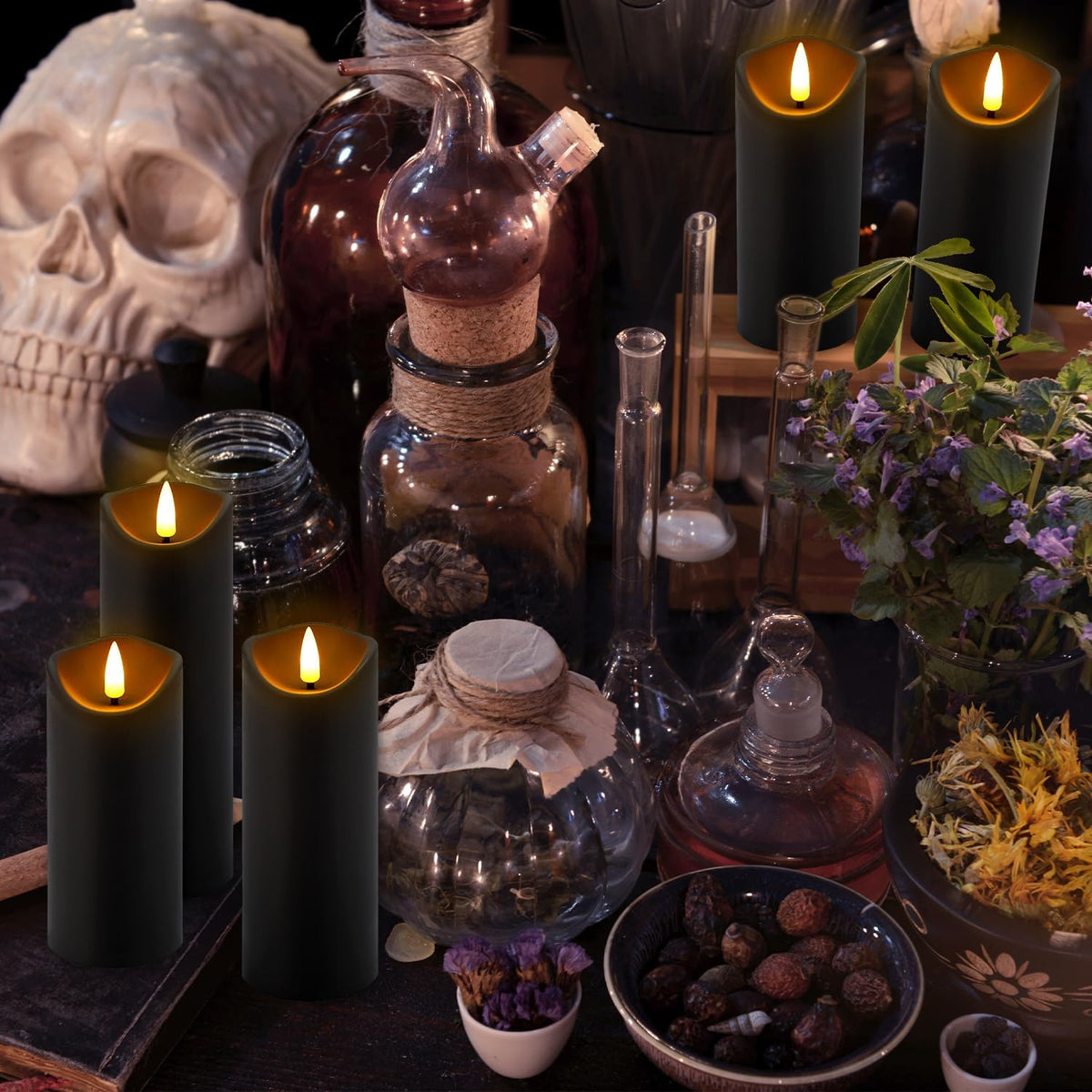 fclayvts Realistic Flameless LED Candle Black Set of 24, Battery Operated wit...