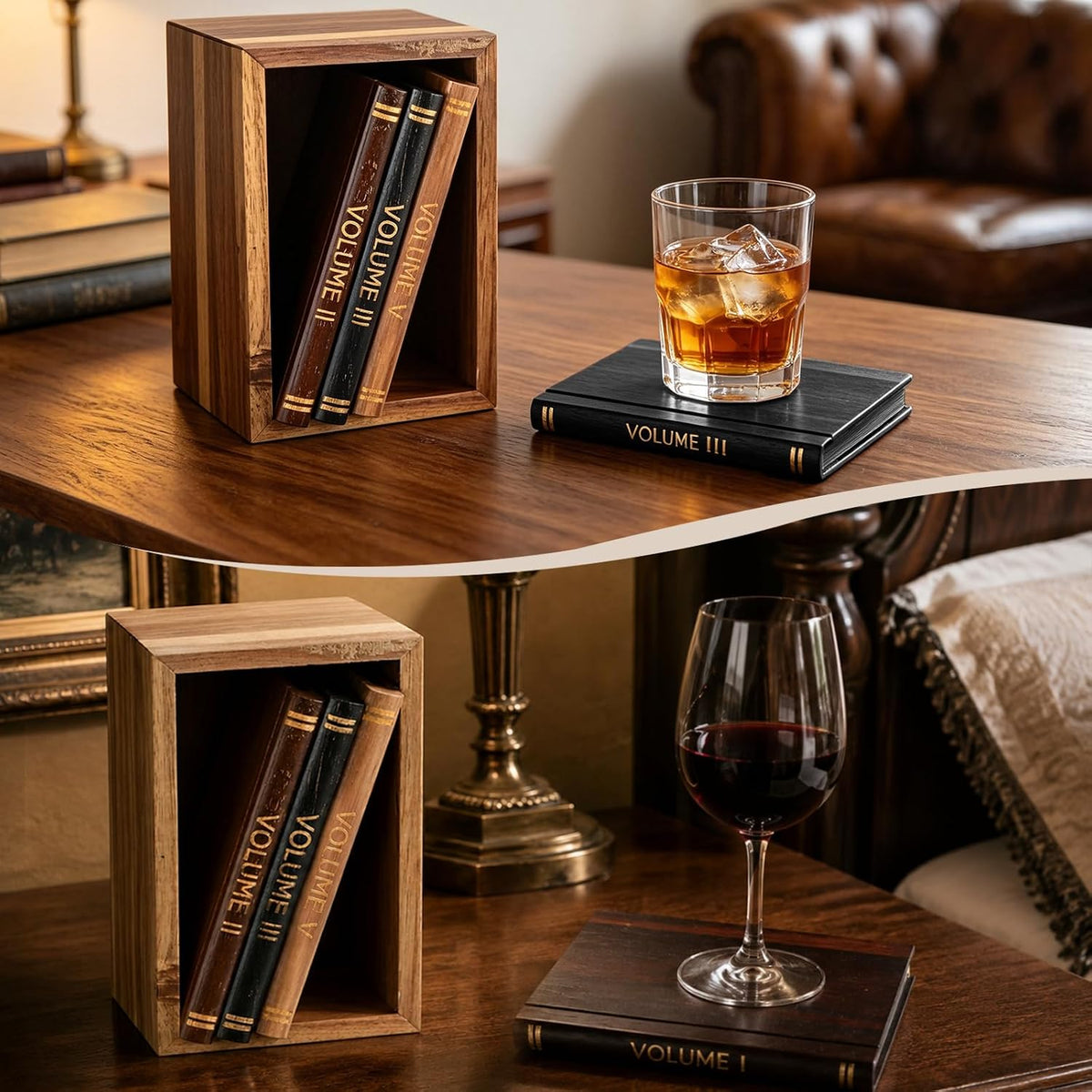 Book Coasters Set of 6 | Wood Coasters - Book-Style Decorative Wooden Coaster...