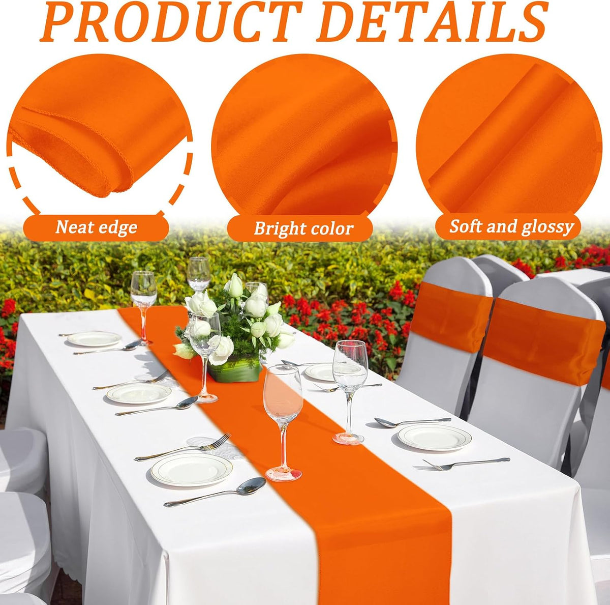Bencailor 24 Pcs Orange Satin Table Runners Bulk, 12 x 108 Inch