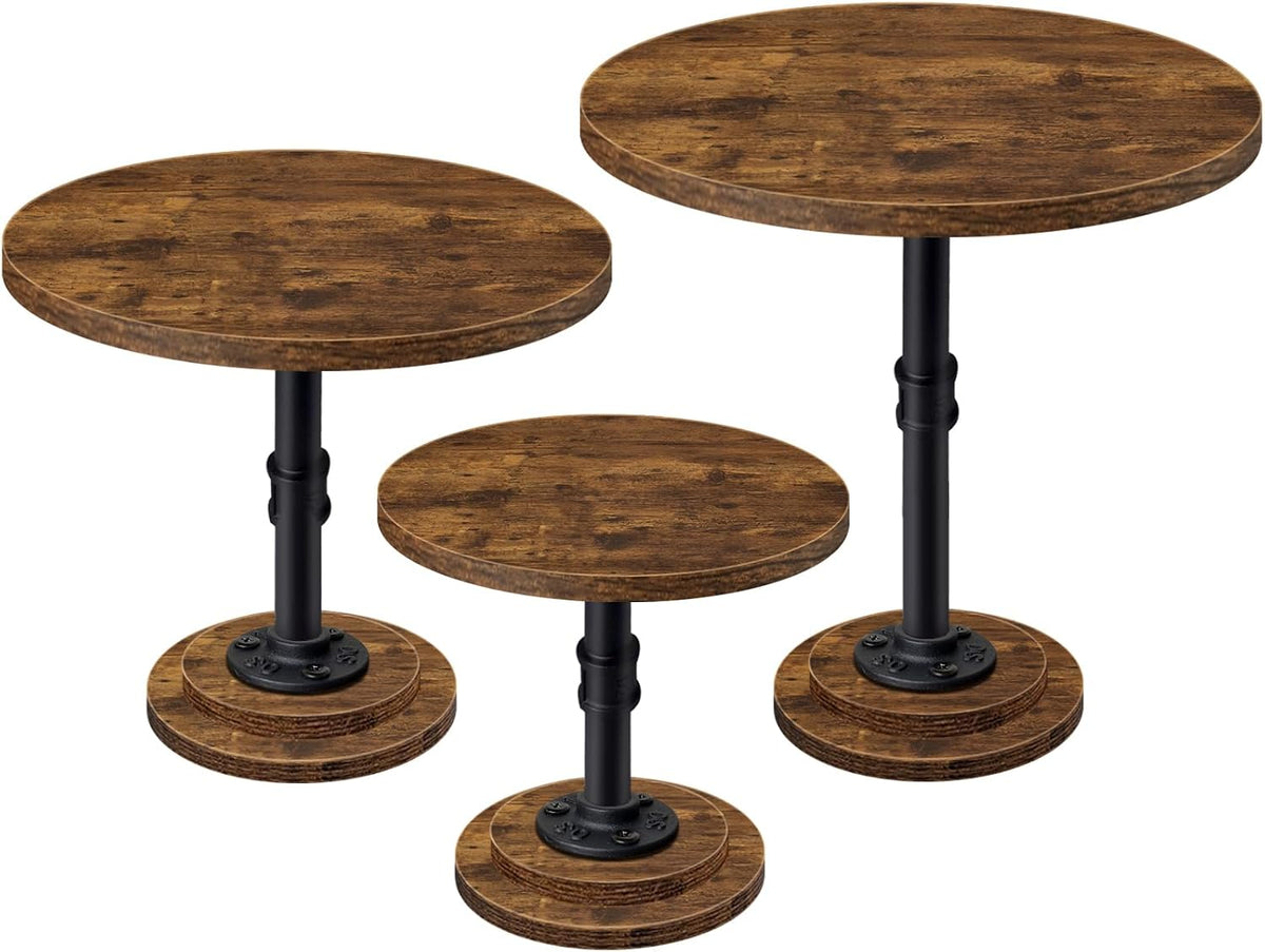 Cake Stand Set of 3, Rustic Industrial Wood Round Cupcake Stands