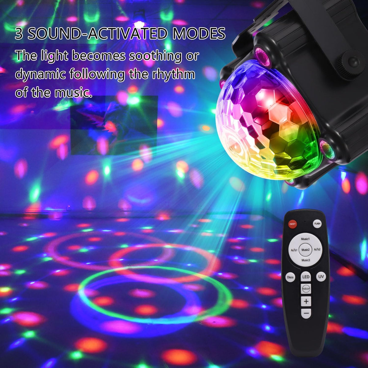 YINPKTEO Party Lights Disco Ball Light,Dj Disco Light Sound Activated LED Lig...