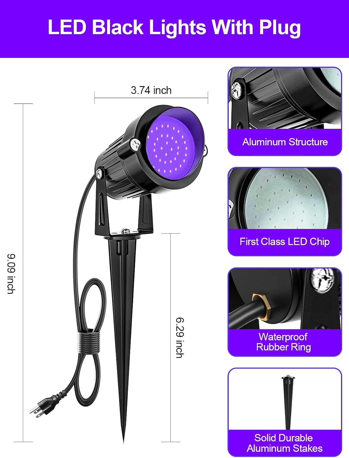 ZUCKEO 15W Halloween Blacklight Spotlight Outdoor LED Black Lights Waterproof...