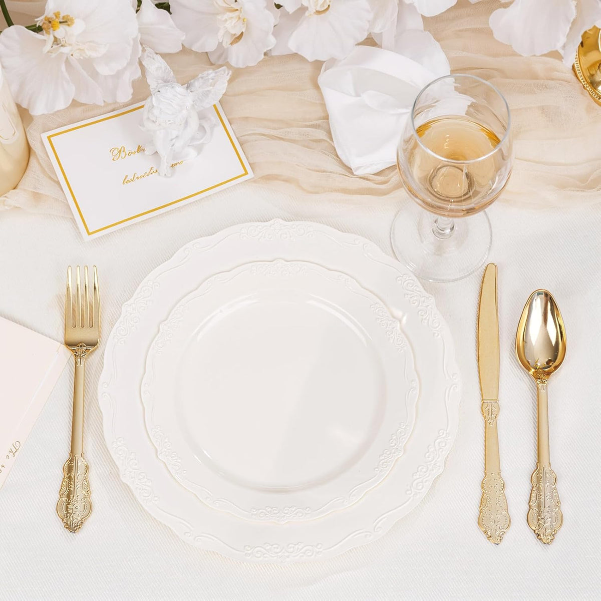 DaYammi 60PCS Ivory Plastic Plates, 7.5 inch Disposable Dessert Plates