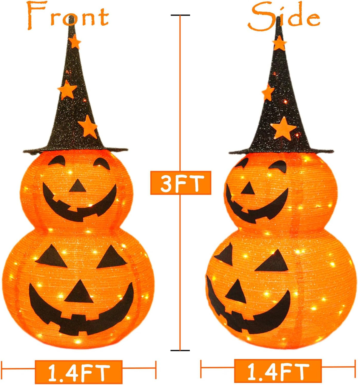 Cute Halloween Collapsible Pumpkin Decorations, 3ft Light Up Pumpkins for Dec...