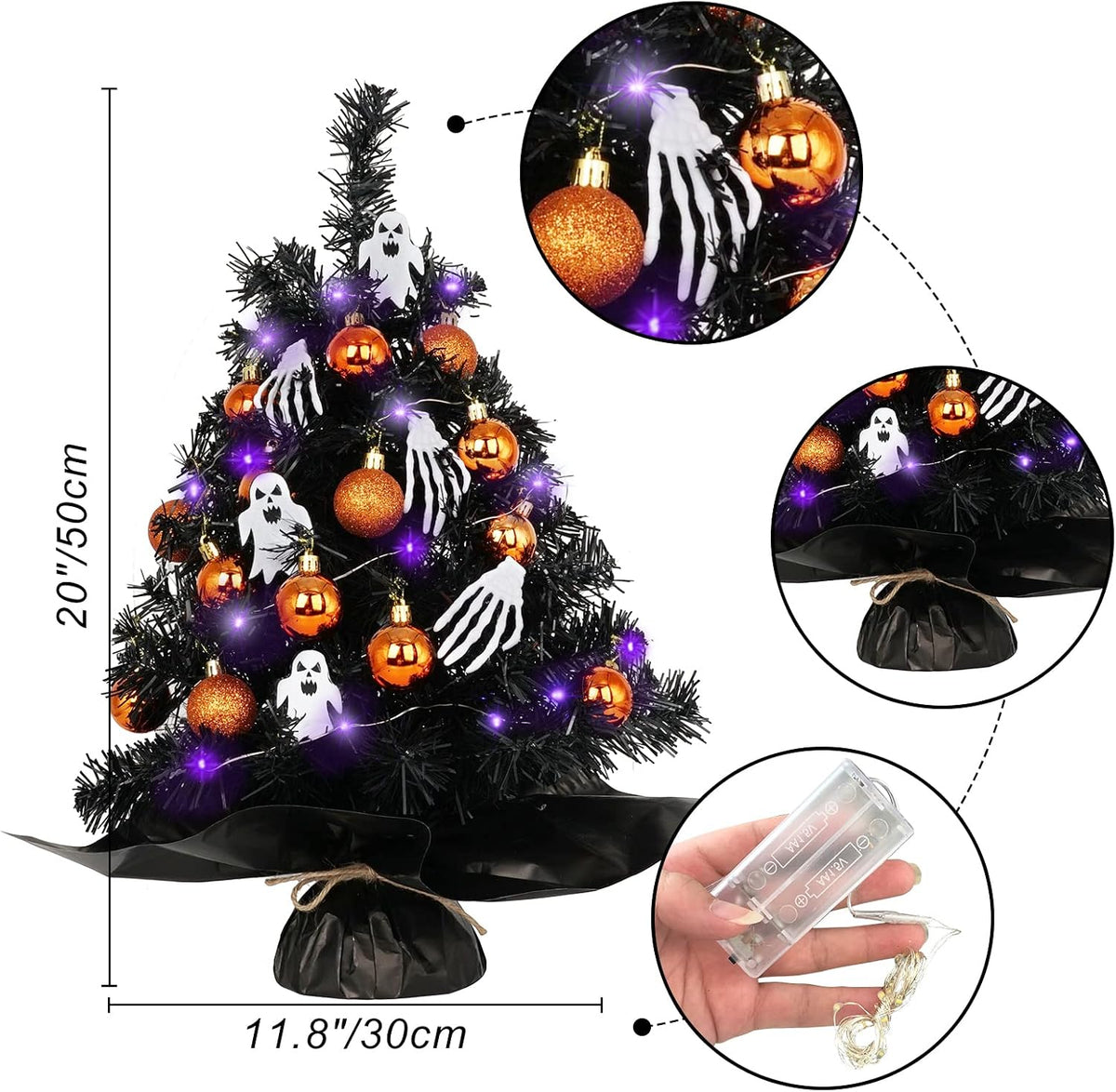 20" Mini Halloween Tree Black Tree Artificial Mini Halloween Tree with P...
