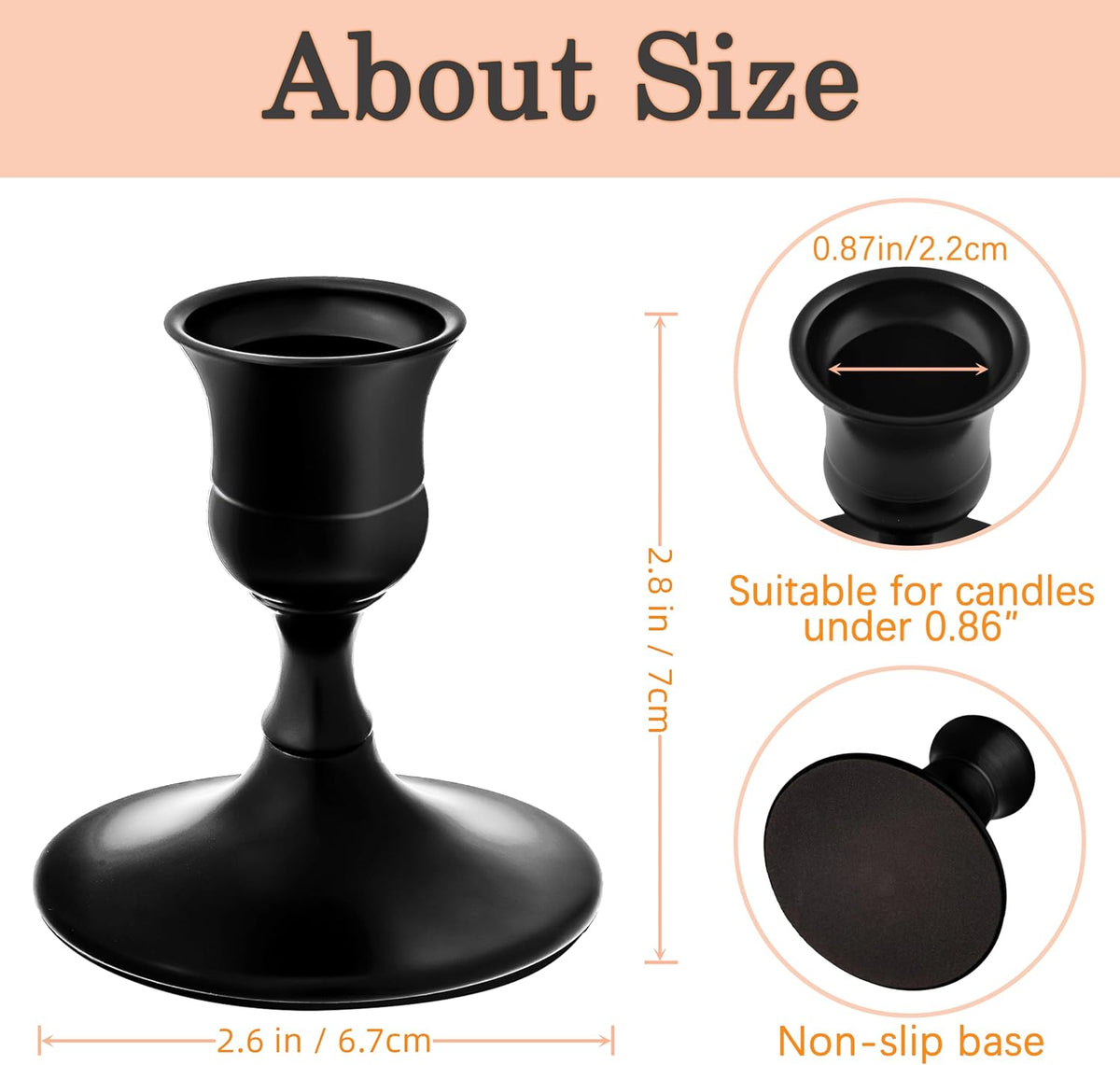 Black Candlestick Holders, Small Taper Candle Holders, Bulk 24-Pack