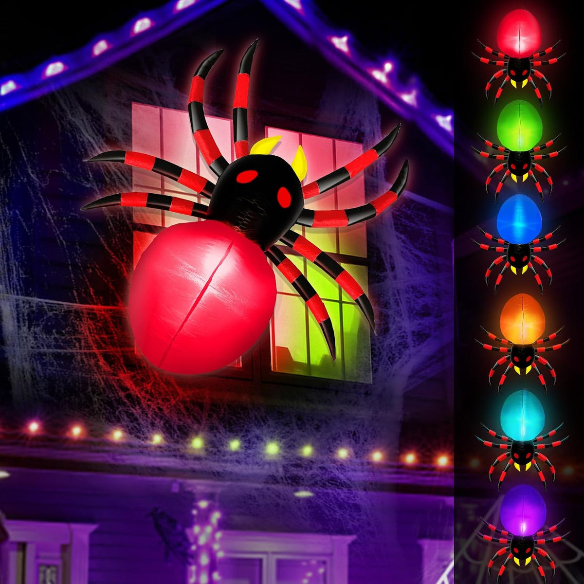 3.5 Ft Inflatable Halloween Window Decoration, Blow Up Spider Climbing on Win...