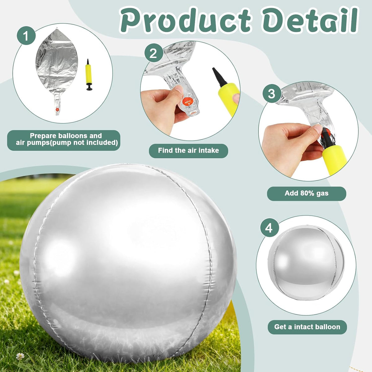 24 Pcs Giant Metallic Party Balloons, Assorted Size,Silver