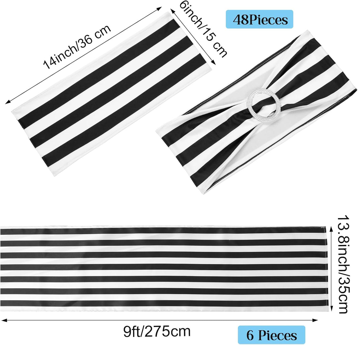 Newwiee 54 Pcs Chair Sash and Table Runner Black and White Striped