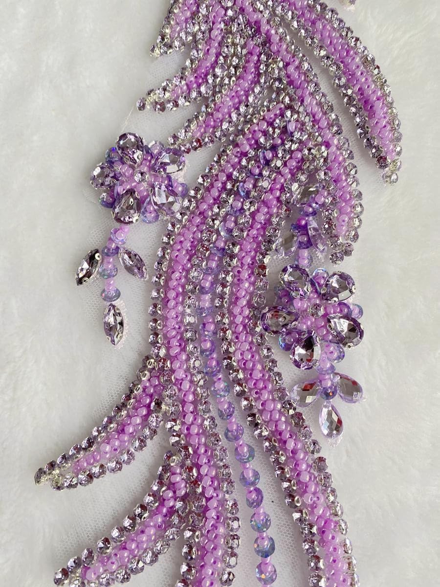 Handmade Rhinestones lace Appliques sew on Beads Trim Patches for Dress Cloth...