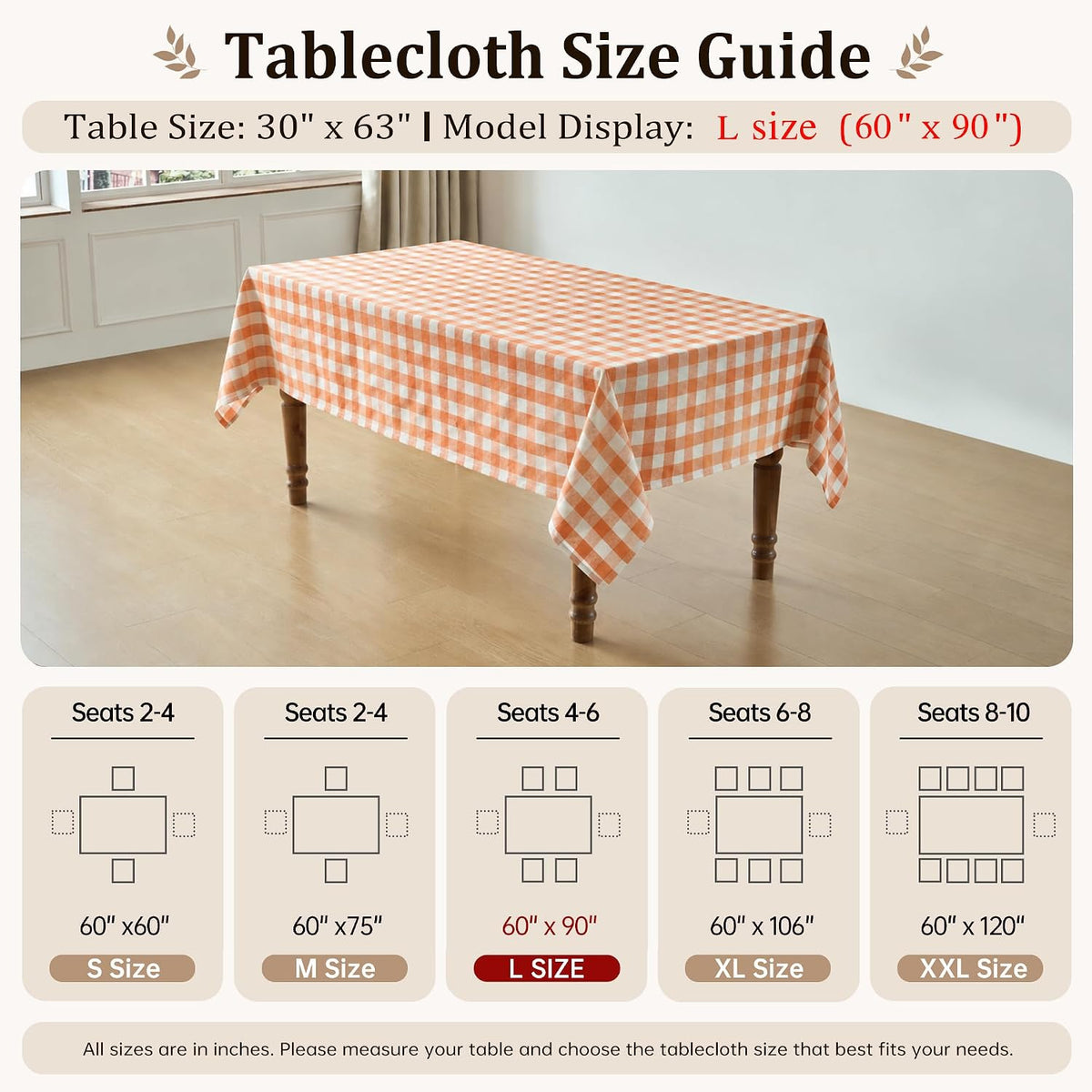 Orange Gingham Tablecloth, 60 x 90 Inch Rectangle Thanksgiving Table Cover
